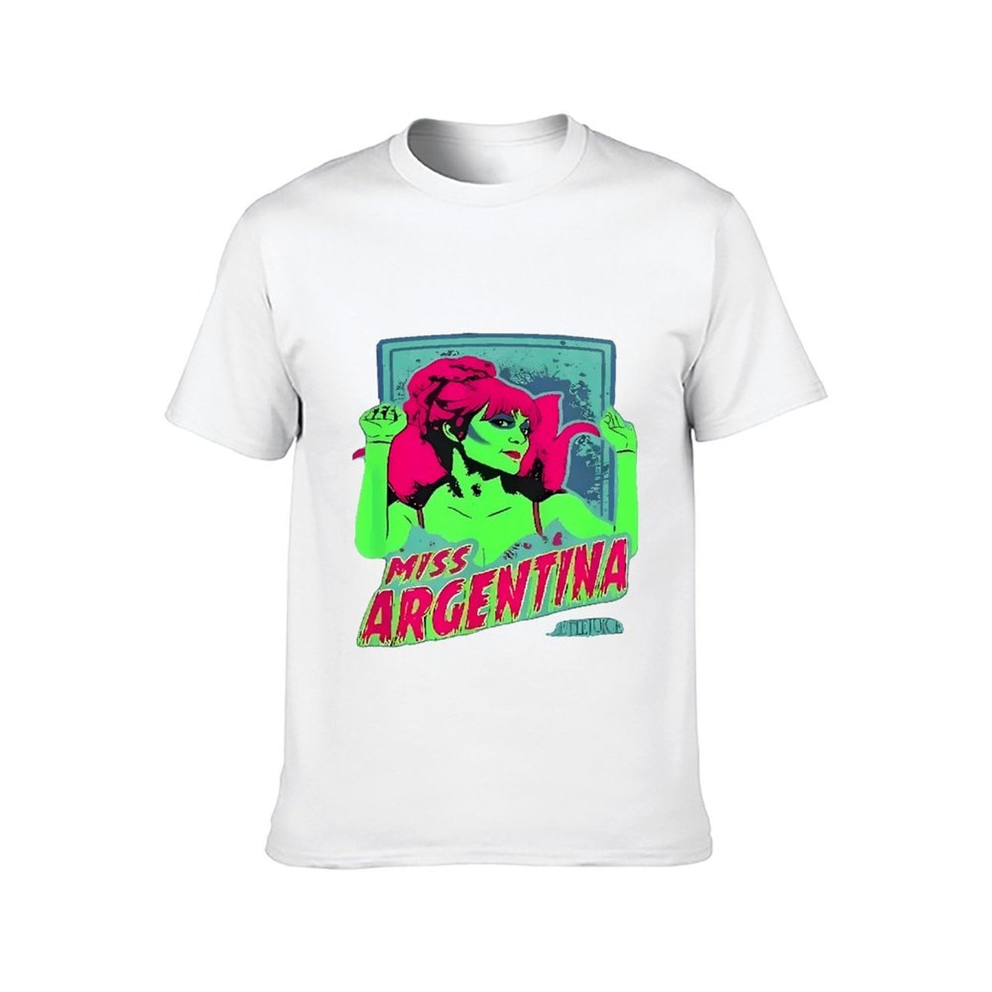 Inkmay Casual Cotton T-shirt Miss Argentina Bright Green Pink Art Unisex T-shirtEssentialFit Printing T-Shirt