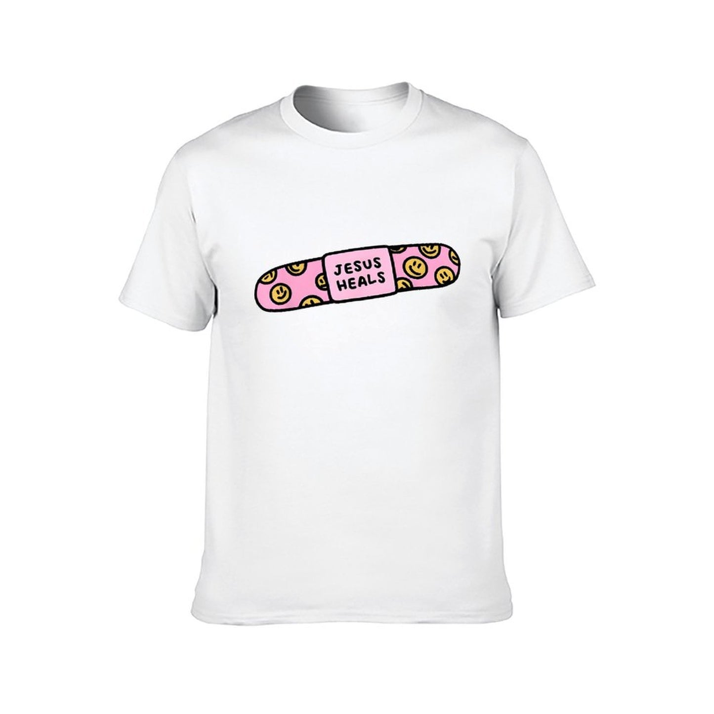 Inkmay Casual Cotton T-shirt Pink Pill With Smiley Faces Pattern Unisex T-shirtMoisture-Wicking LifestyleLine T-Shirt