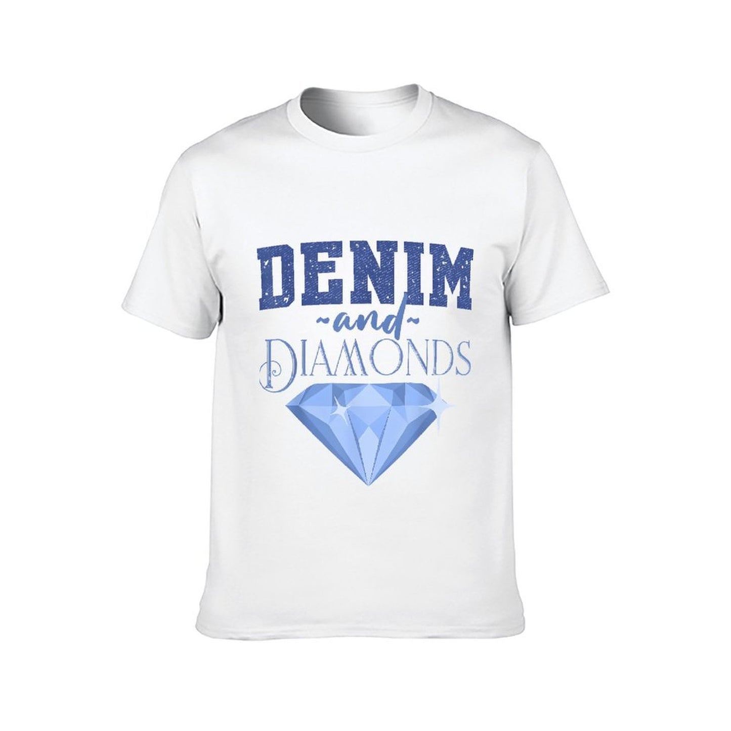 Inkmay Casual Cotton T-shirt Denim And Diamonds Blue Gem Print Unisex T-shirtModern PureStyle T-Shirt