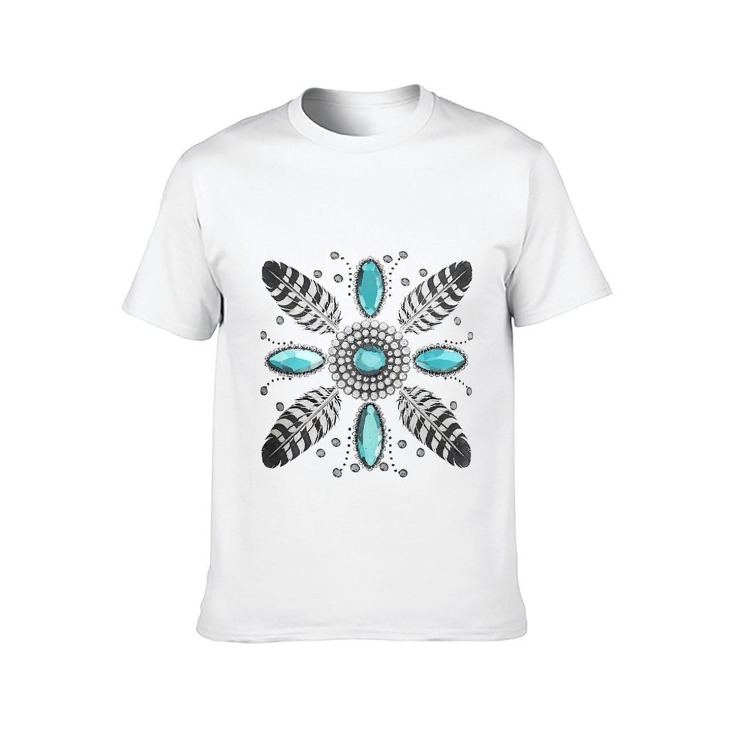 Inkmay Casual Cotton T-shirt Feather And Gemstone Pattern Design Artwork Unisex T-shirt