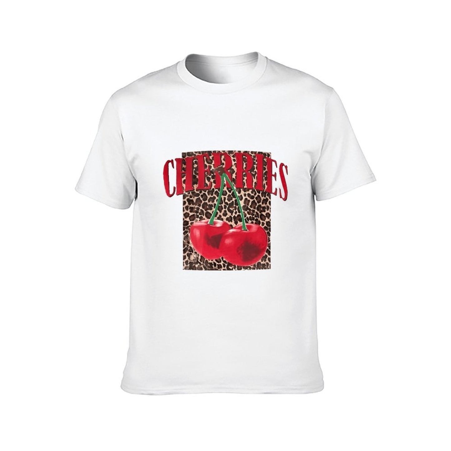 Inkmay Casual Cotton T-shirt Cherries On Leopard Print Background Art Unisex T-shirtClassicSeries CityStyle T-Shirt