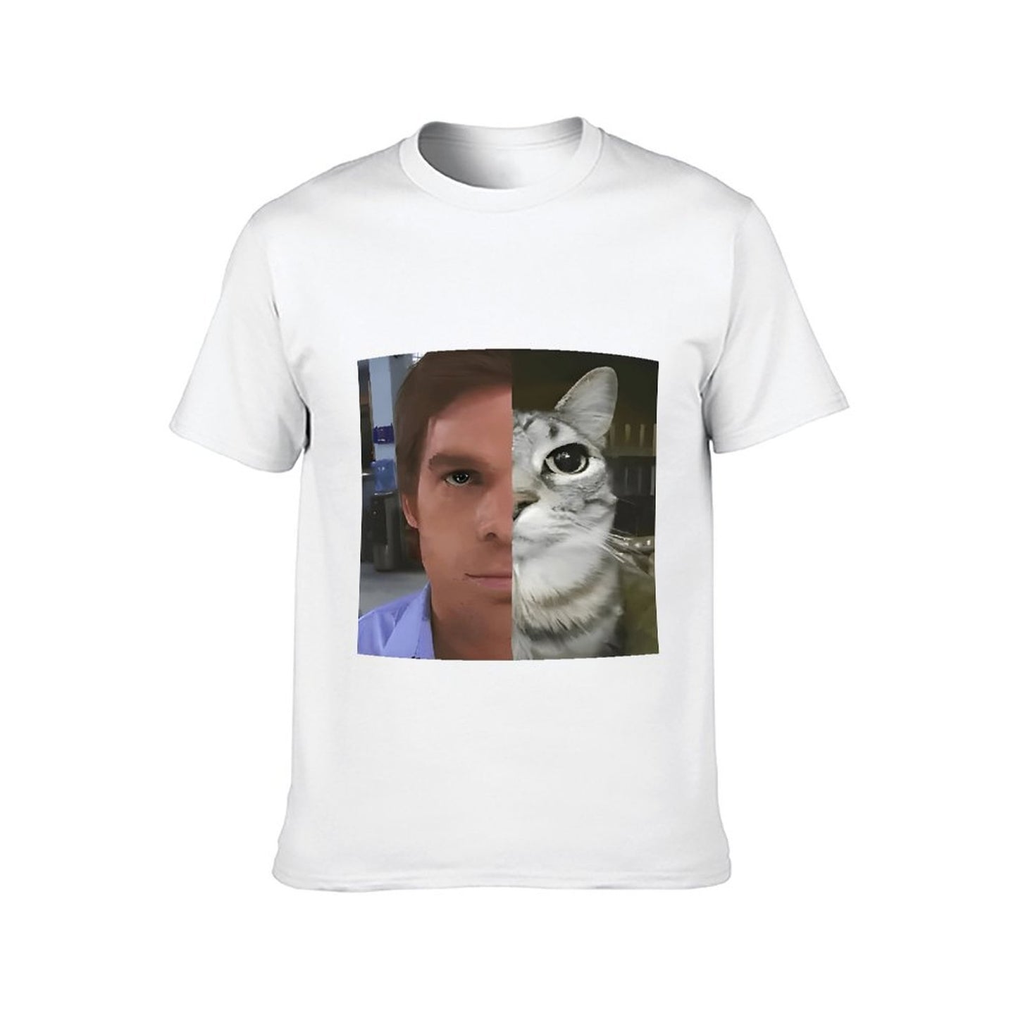 Inkmay Casual Cotton T-shirt Man And Cat Face Split Unisex T-shirtSignature Bold T-Shirt