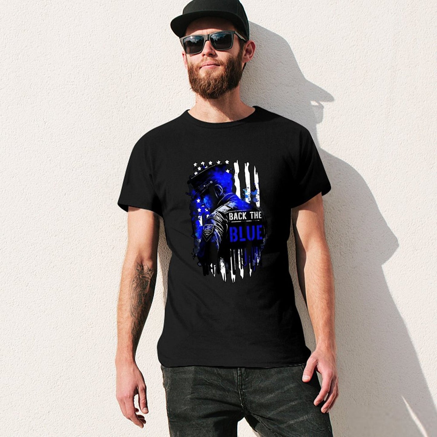 Inkmay Casual Cotton T-shirt Back The Blue Police Support Design Unisex T-shirtEverydaySeries RelaxFit T-Shirt