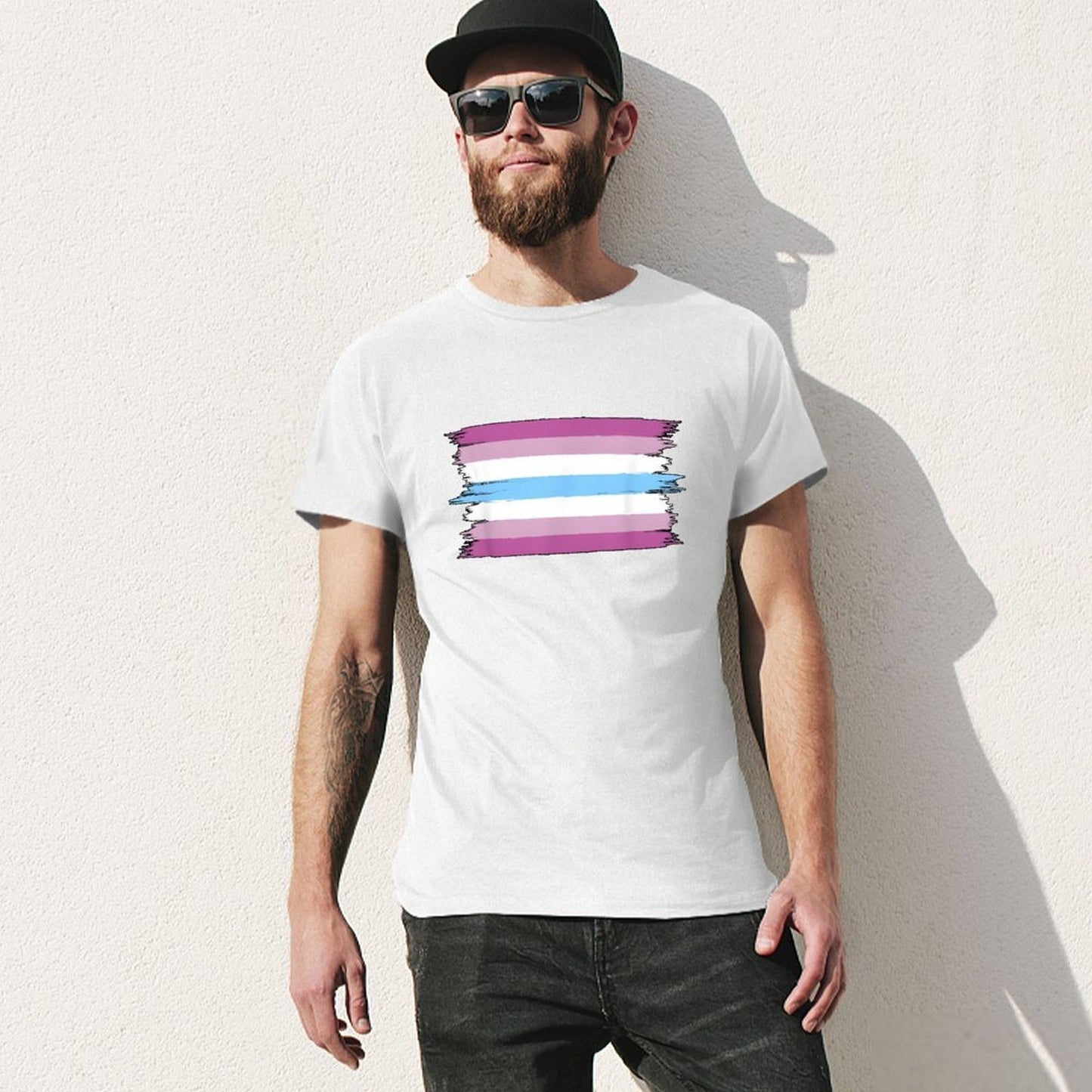 Inkmay Casual Cotton T-shirt Transgender Flag Colors Painted Brushstrokes Unisex T-shirtStreetLine ClassicLine T-Shirt