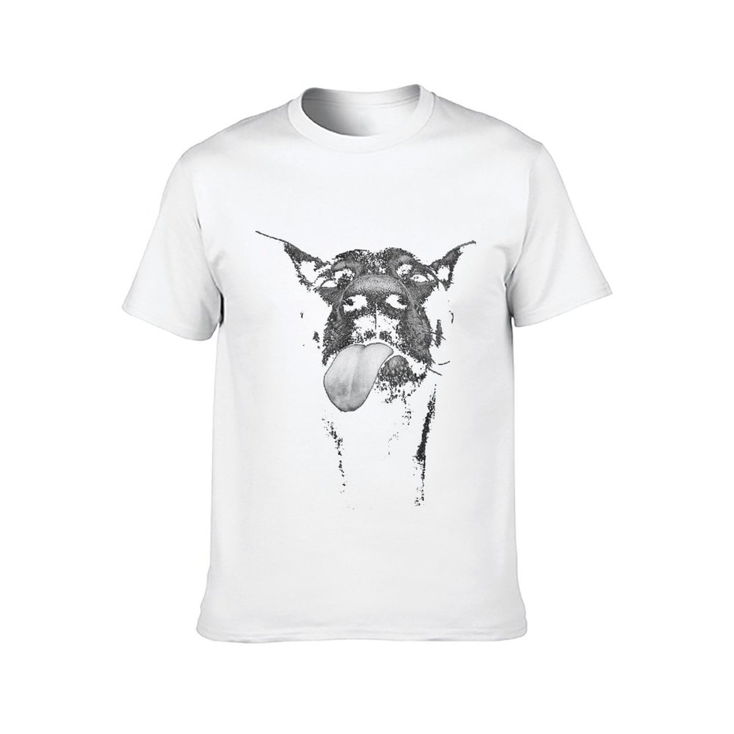 Inkmay Casual Cotton T-shirt Black And White Dog Tongue Out Unisex T-shirtWeekend Soft-Touch T-Shirt