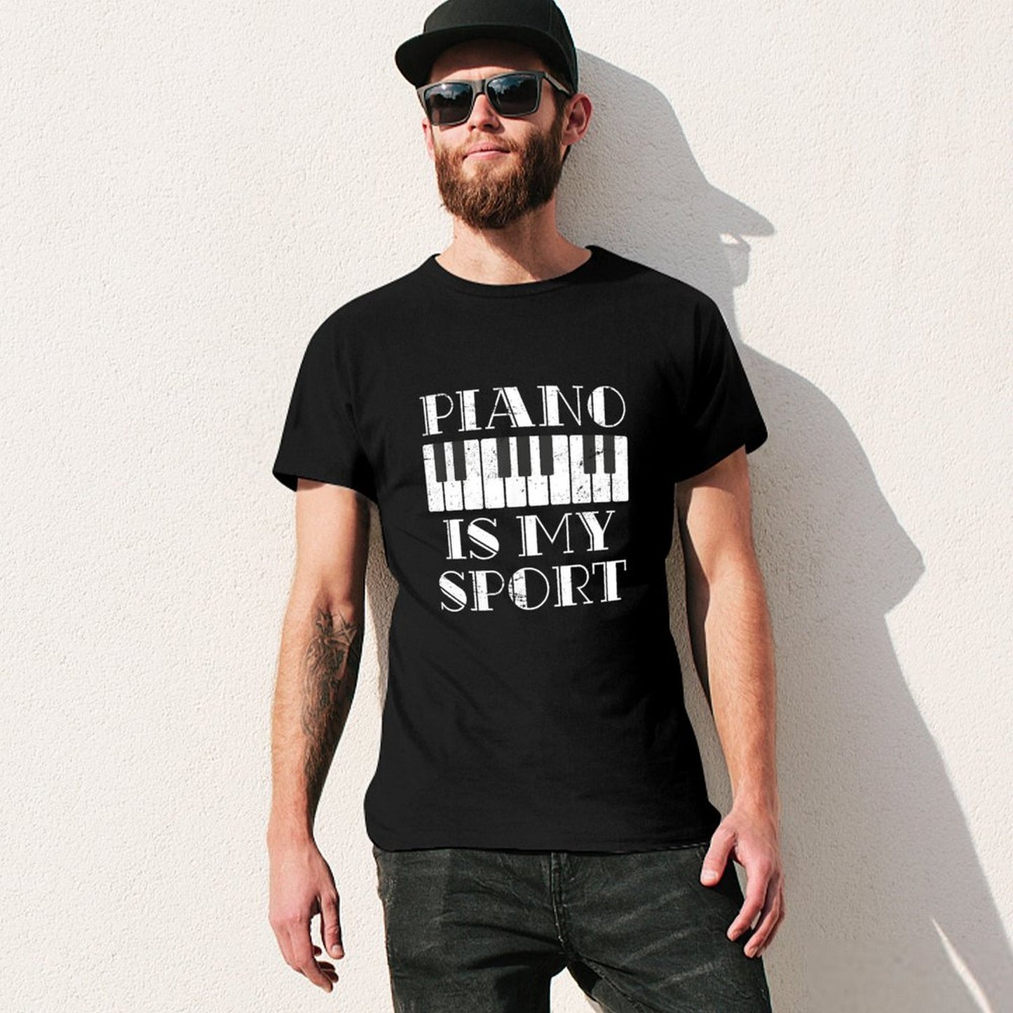 Inkmay Casual Cotton T-shirt Piano Is My Sport Design Art Unisex T-shirtNeutral Daily T-Shirt