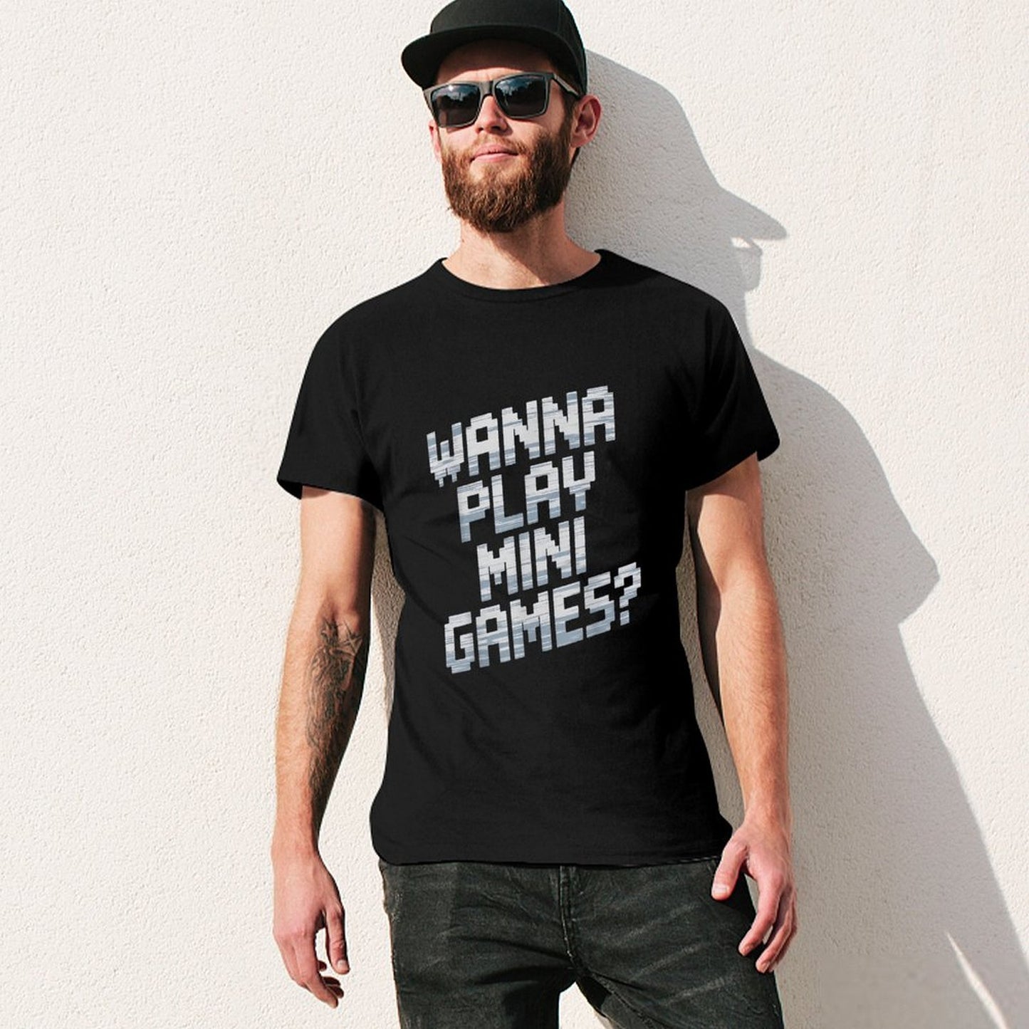 Inkmay Casual Cotton T-shirt Wanna Play Mini Games Pattern Unisex T-shirtSmooth Feel Relaxed Fit T-Shirt