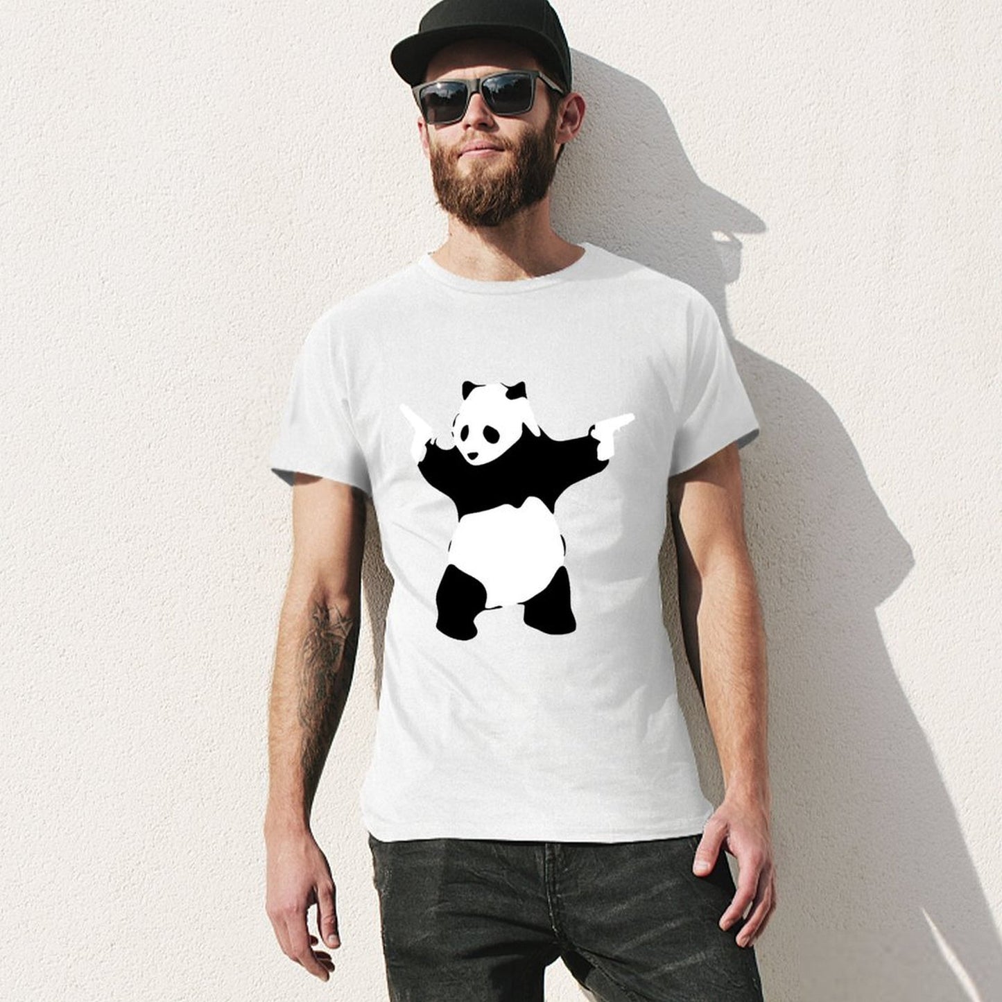 Inkmay Casual Cotton T-shirt Panda Design On Black Background Unisex T-shirtClassic EverydayTee T-Shirt