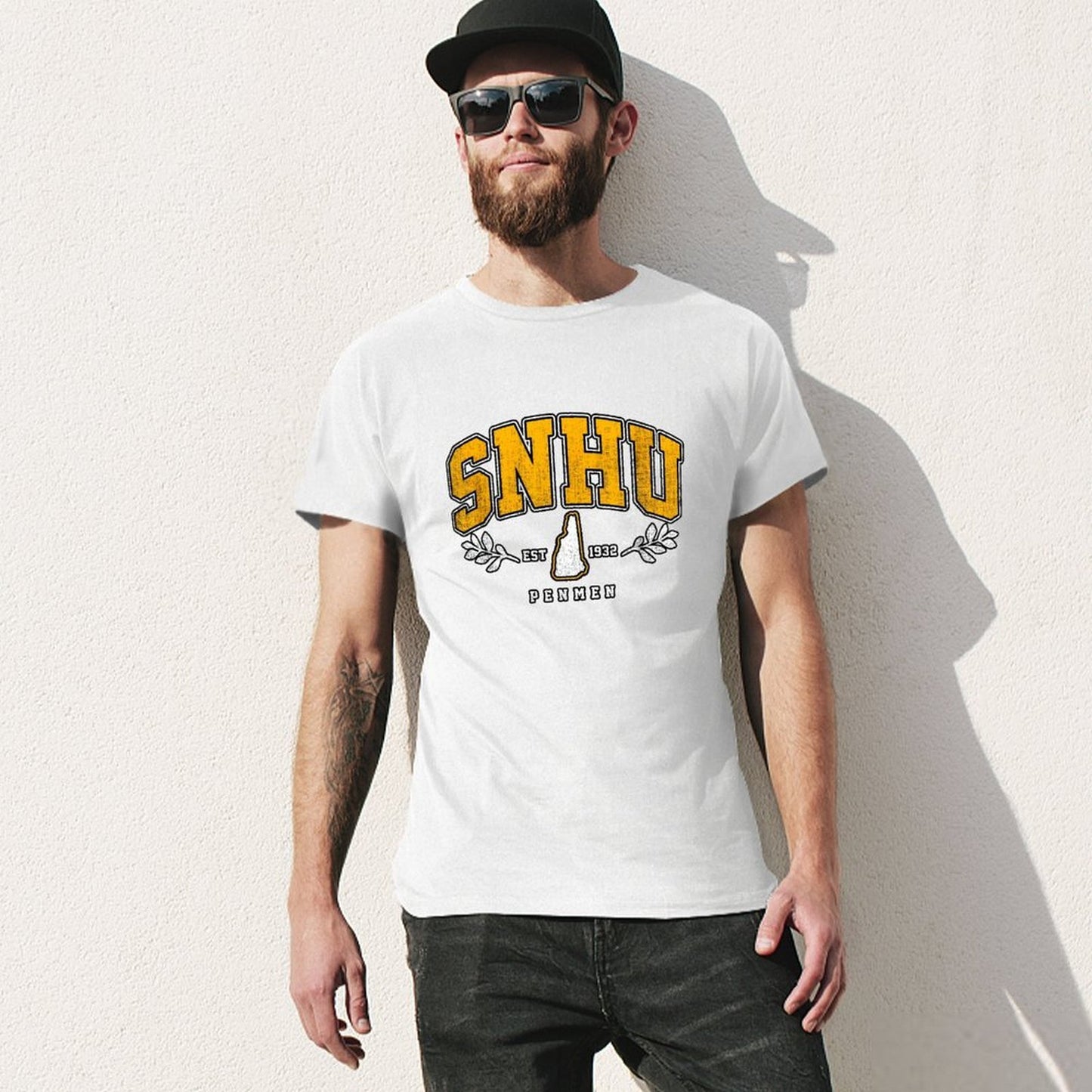 Inkmay Casual Cotton T-shirt Snhu Logo With State Outline Unisex T-shirtWeekend Softstyle T-Shirt