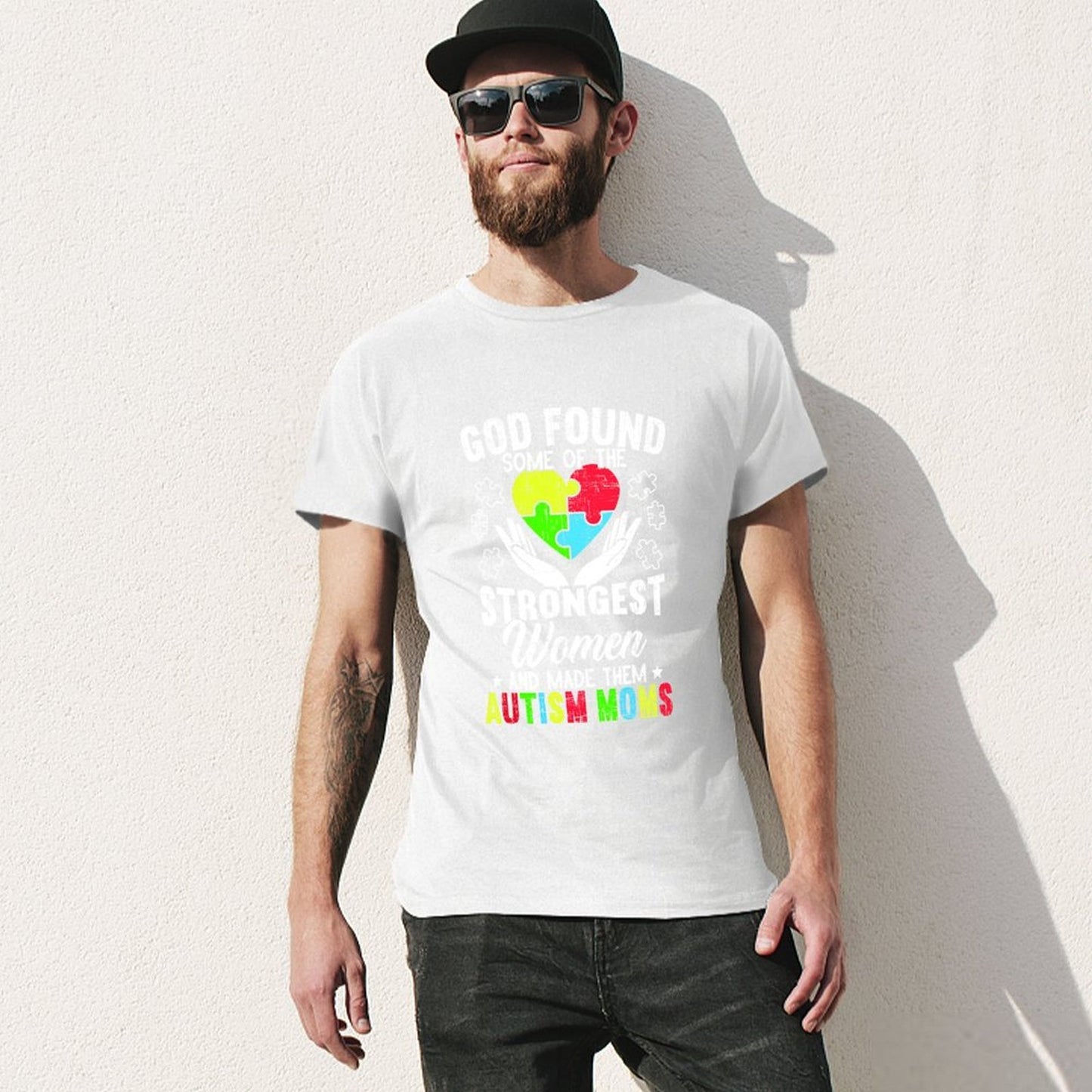 Inkmay Casual Cotton T-shirt Colorful Puzzle Pieces Form Heart Shape Unisex T-shirtNeutral Batch-Printed T-Shirt