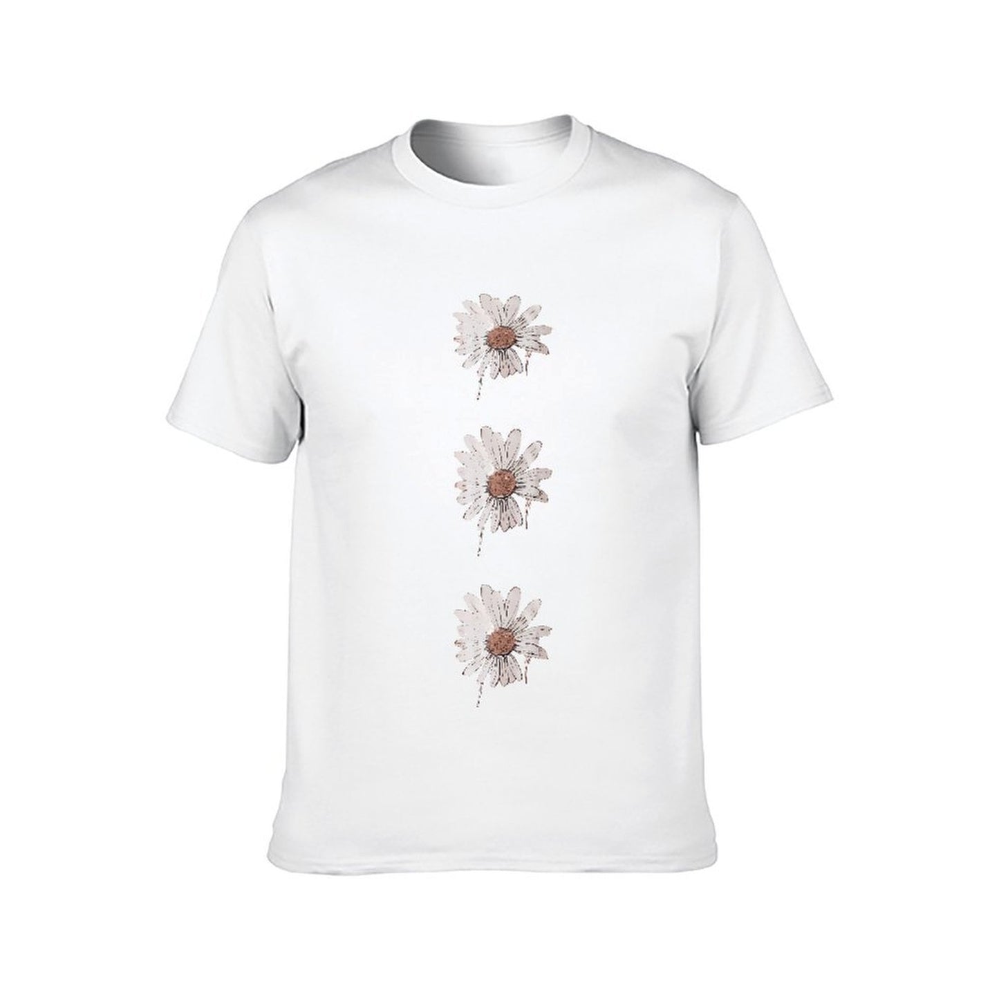 Inkmay Casual Cotton T-shirt Three White Flowers With Brown Centers Unisex T-shirtPocket Tee Premium T-Shirt