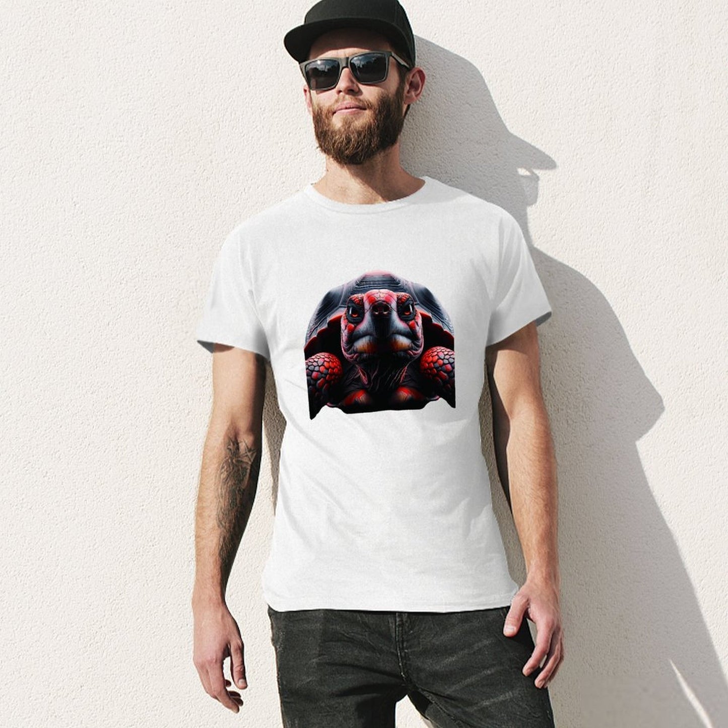 Inkmay Casual Cotton T-shirt Red And Black Turtle Pattern Art Unisex T-shirtCotton ActiveLine T-Shirt