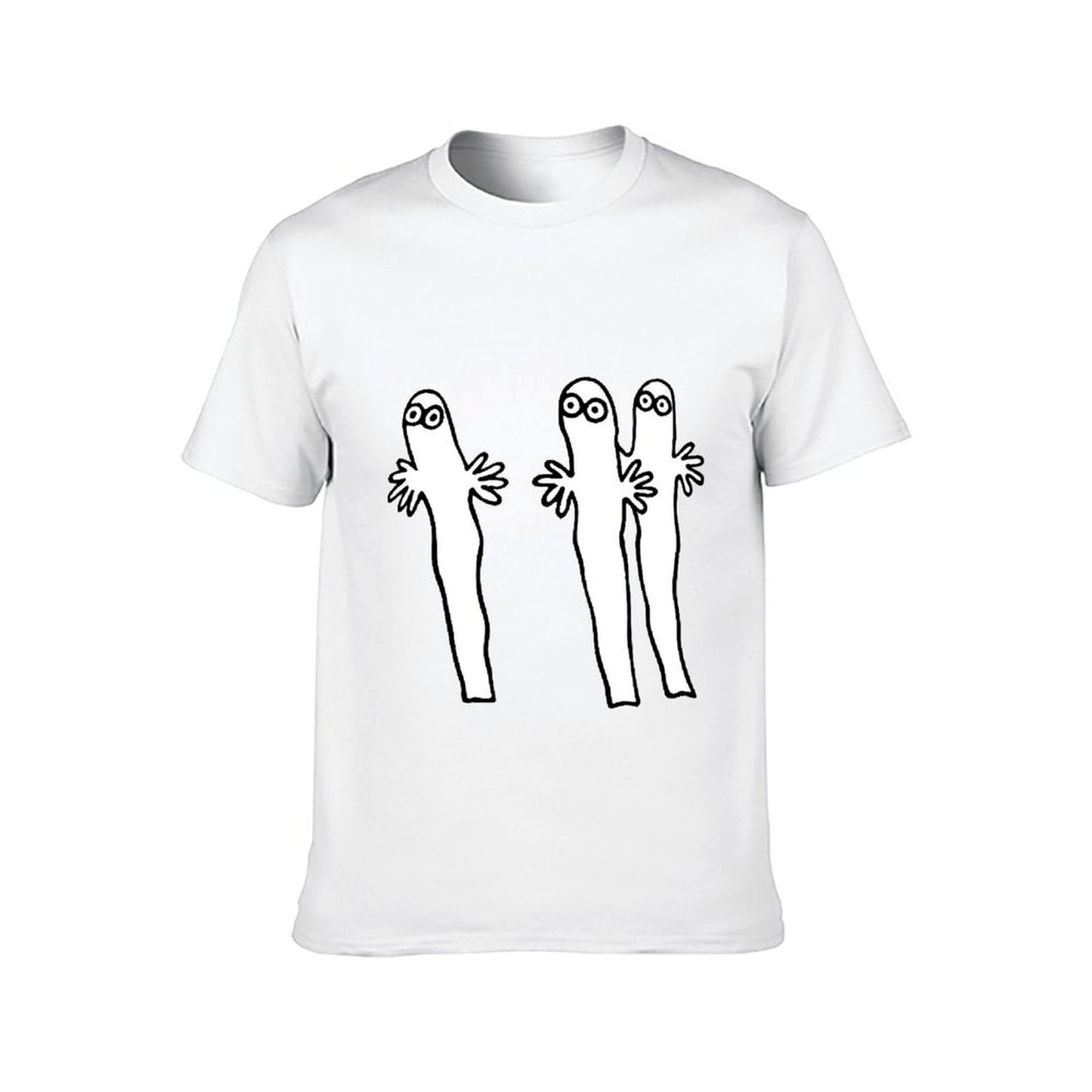 Inkmay Casual Cotton T-shirt Three Cartoon Characters With Hands Raised Unisex T-shirtSleek Outdoor T-Shirt