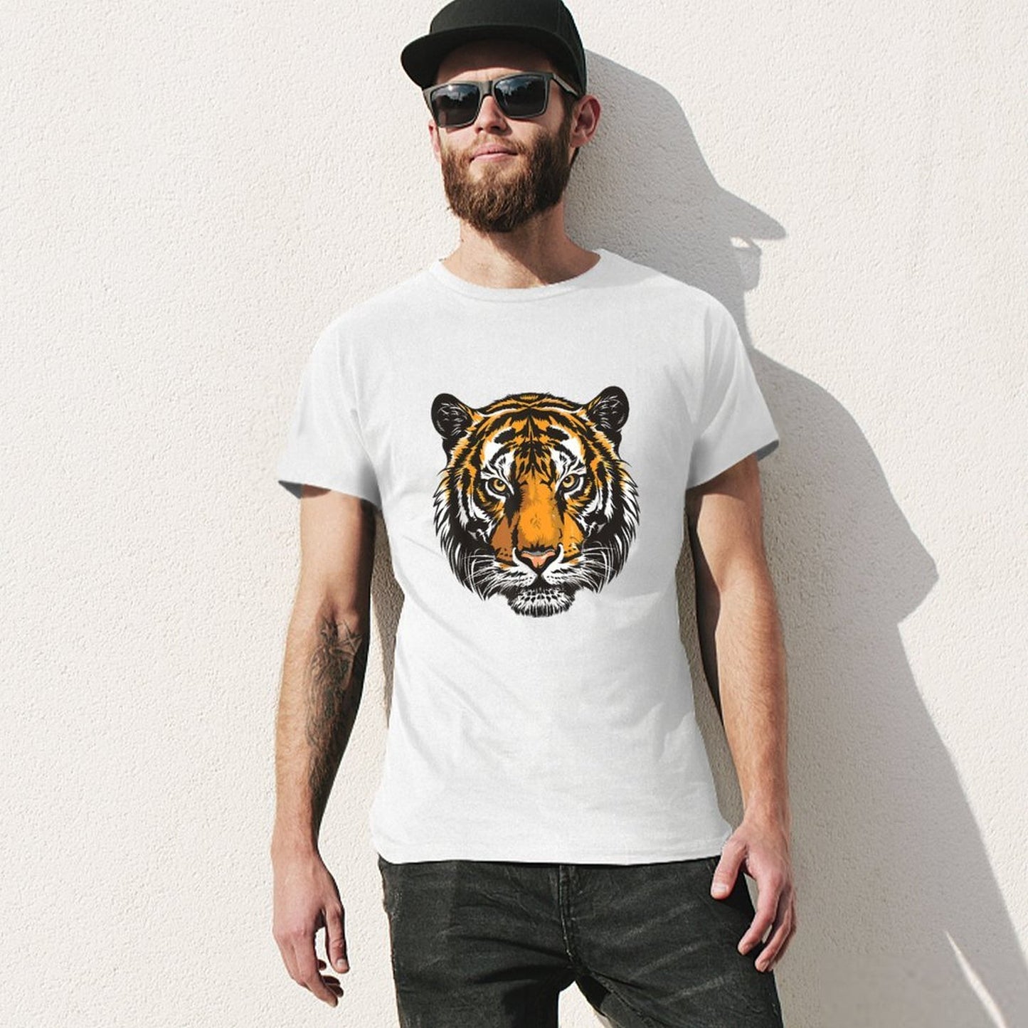 Inkmay Casual Cotton T-shirt Tiger Face Symmetry Art Print Design Unisex T-shirtBatch-Printed Original T-Shirt
