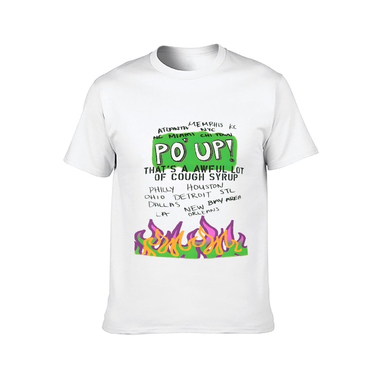 Inkmay Casual Cotton T-shirt Green Background With Purple Flames Design Unisex T-shirtStreetLine Smooth T-Shirt