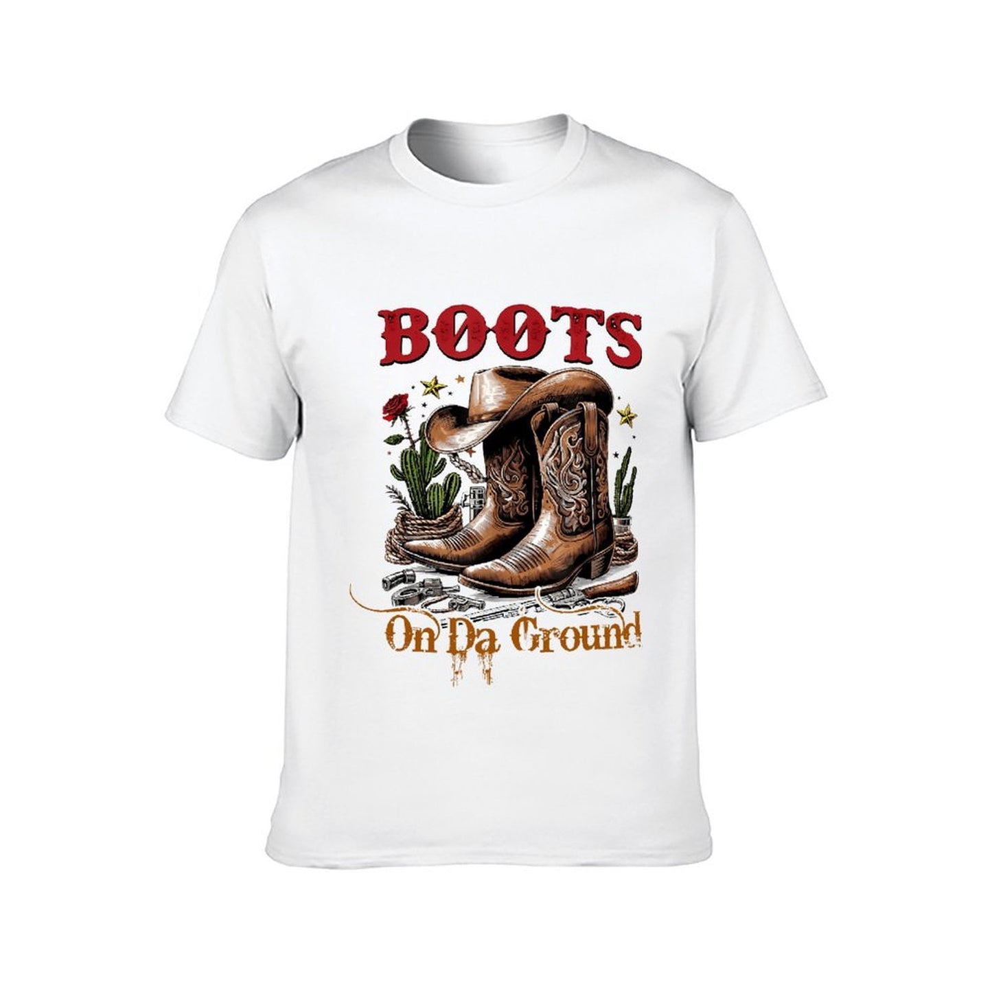 Inkmay Casual Cotton T-shirt Brown Cowboy Boots With Floral Design Unisex T-shirtVibrant Colors Reliable T-Shirt