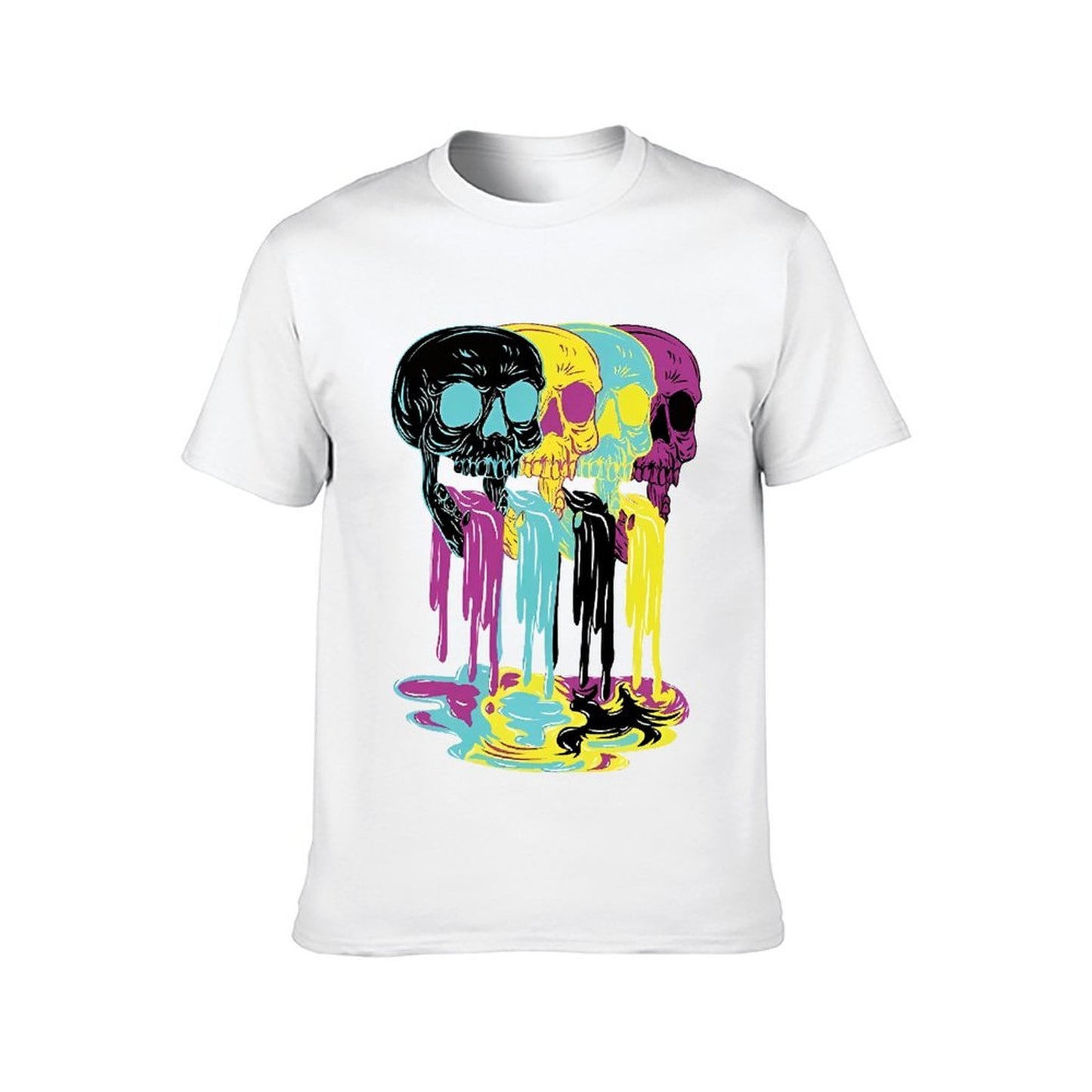 Inkmay Casual Cotton T-shirt Colorful Skulls With Dripping Paint Effects Unisex T-shirtActiveWear ComfortFit T-Shirt