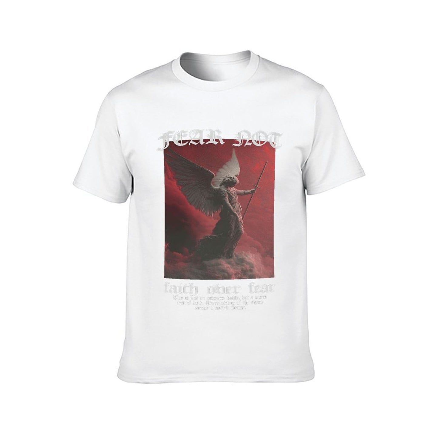 Inkmay Casual Cotton T-shirt Angel With Sword Over Clouds Unisex T-shirt