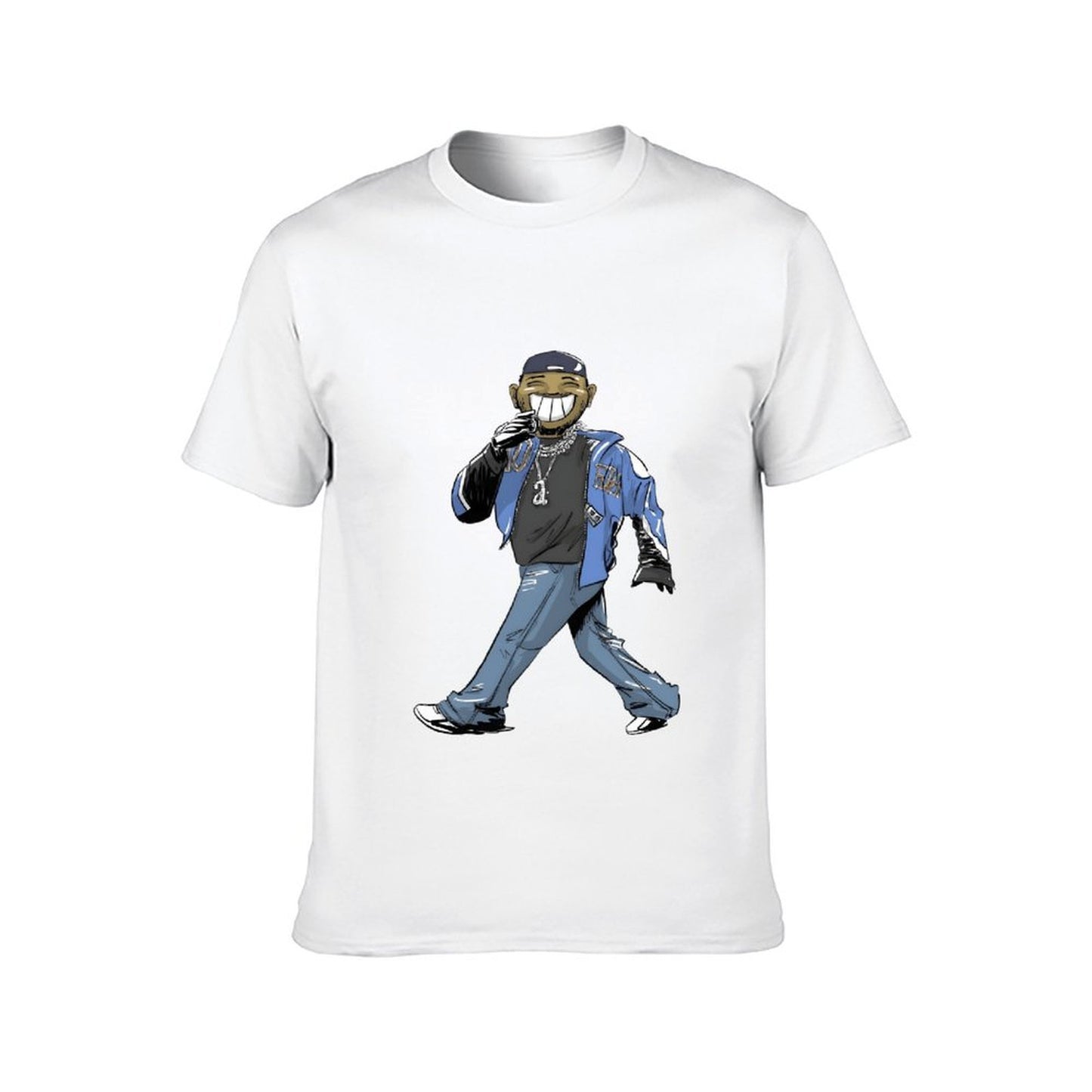 Inkmay Casual Cotton T-shirt Cartoon Character Wearing Blue Jacket Pants Unisex T-shirtBreathable TrueFit T-Shirt