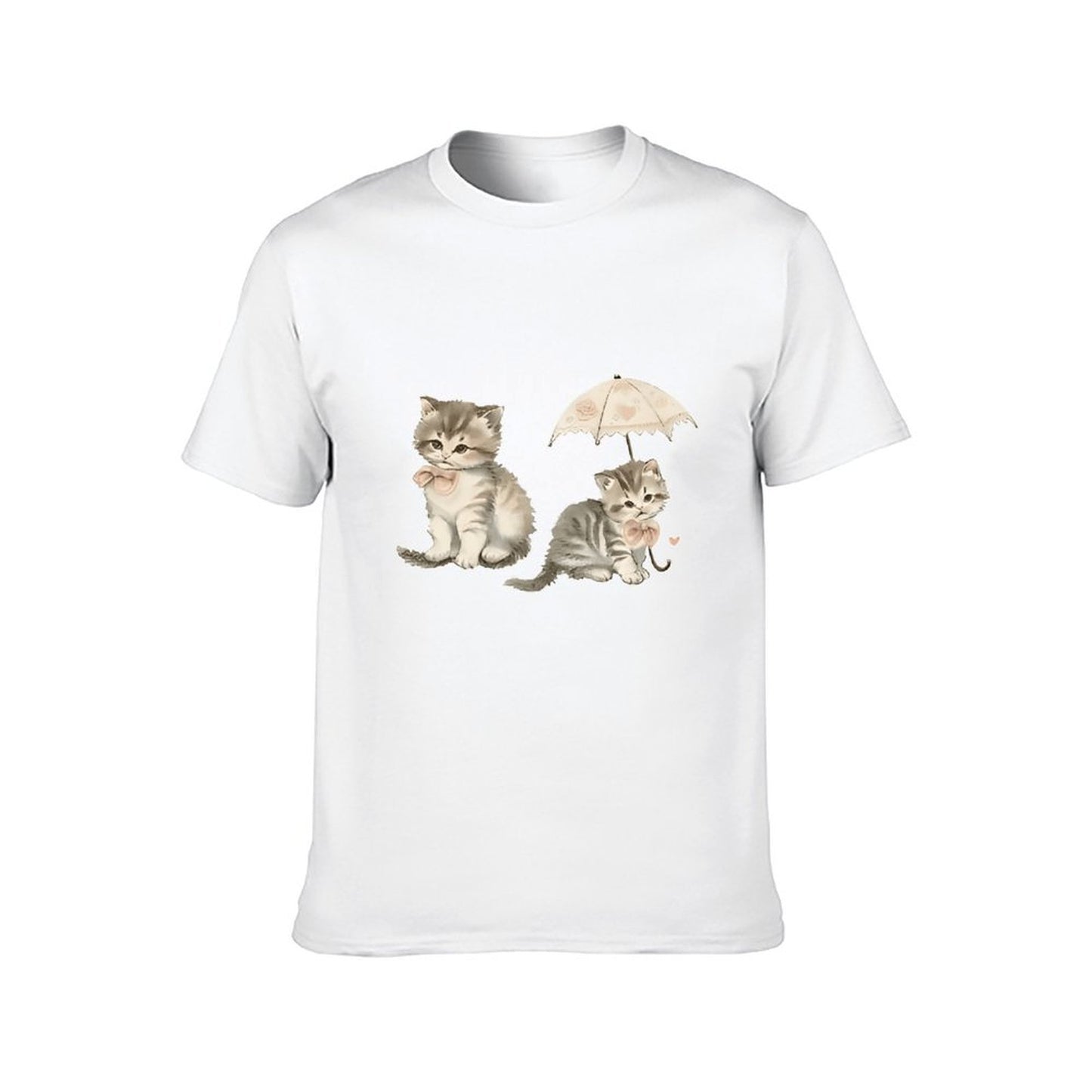 Inkmay Casual Cotton T-shirt Cute Kittens With Umbrella And Bow Unisex T-shirtSoftstyle Clean Edges T-Shirt