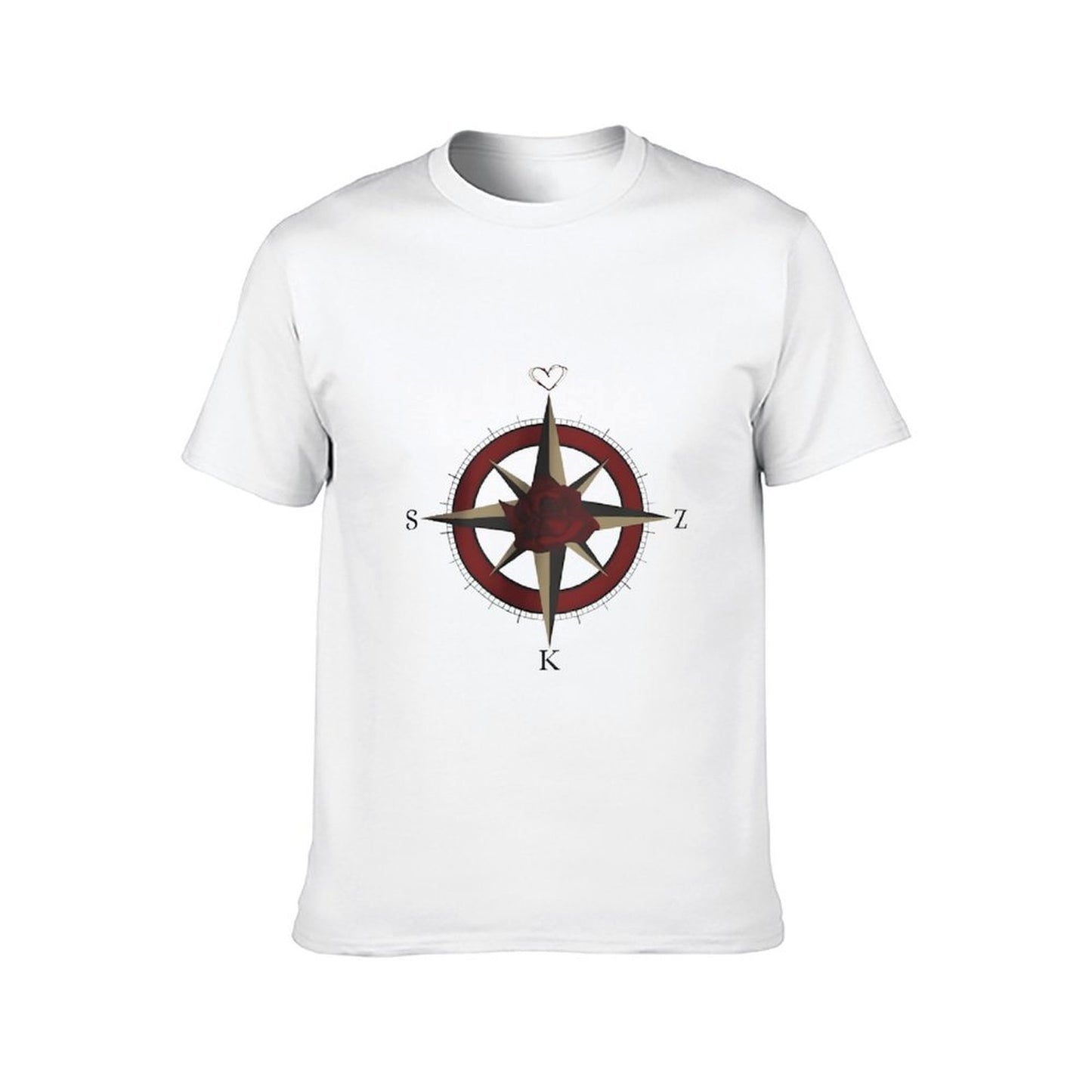 Inkmay Casual Cotton T-shirt Rose Compass Design With Heart Elements Unisex T-shirtFitted Natural T-Shirt