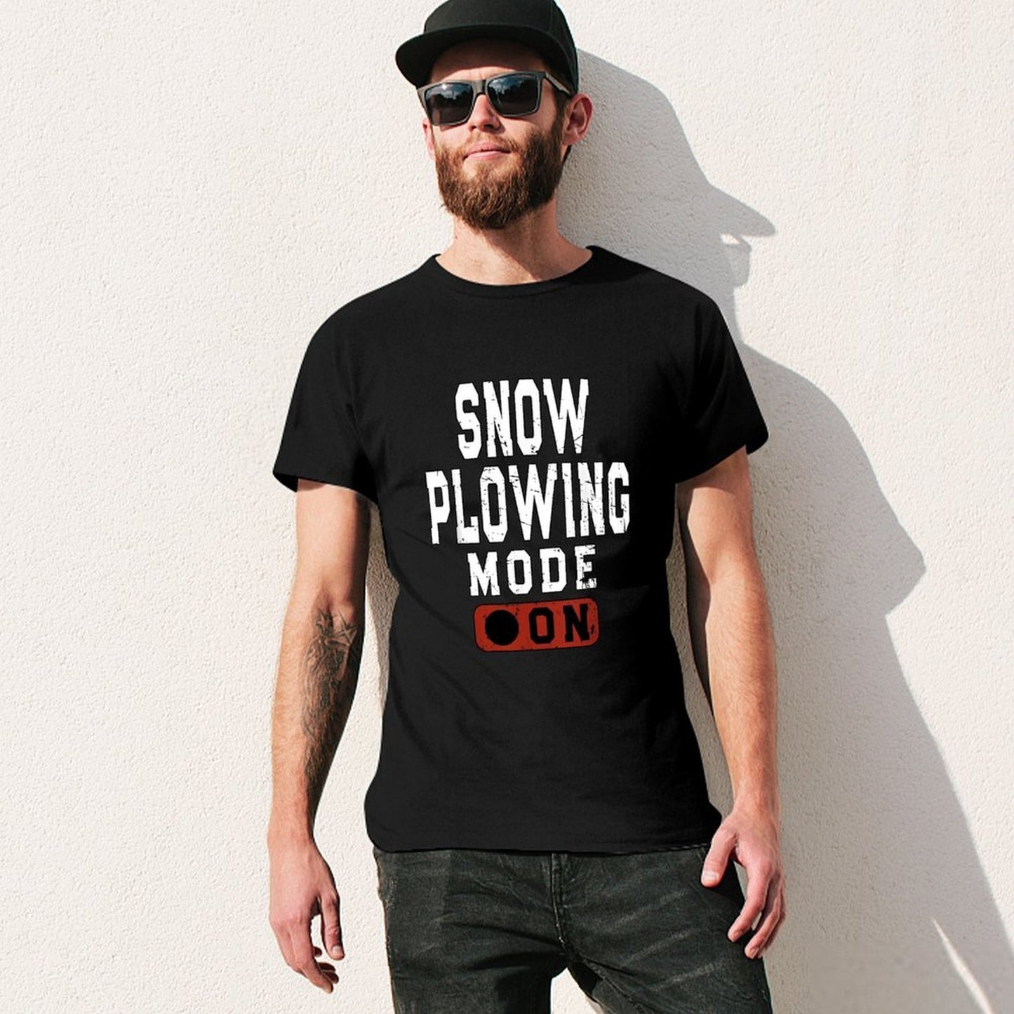 Inkmay Casual Cotton T-shirt Snow Plowing Mode On Print Design Unisex T-shirtWrinkle-Free Smooth Feel T-Shirt