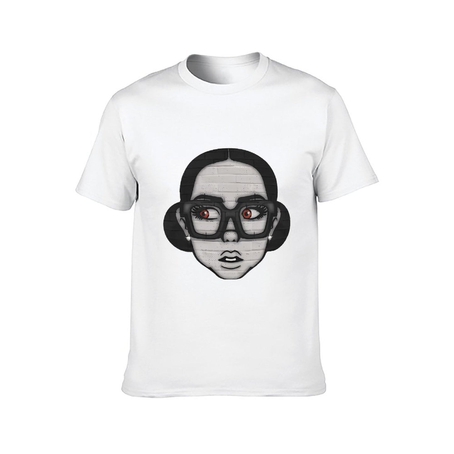 Inkmay Casual Cotton T-shirt Brick Wall Art With Glasses Eyes Unisex T-shirtOutdoor Promotional T-Shirt