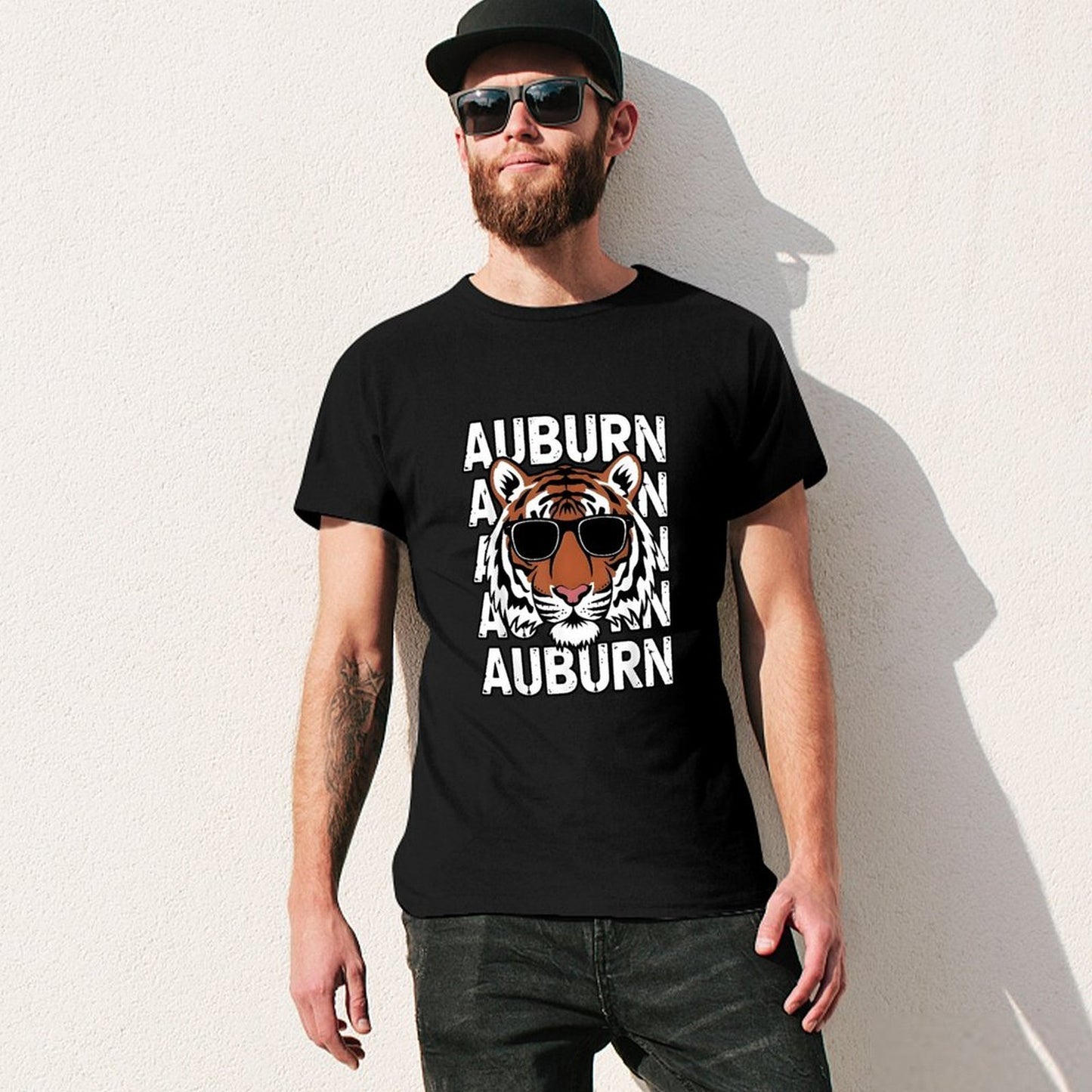 Inkmay Casual Cotton T-shirt Auburn Tiger With Sunglasses Pattern Print Unisex T-shirtSeamless ClassicSeries T-Shirt