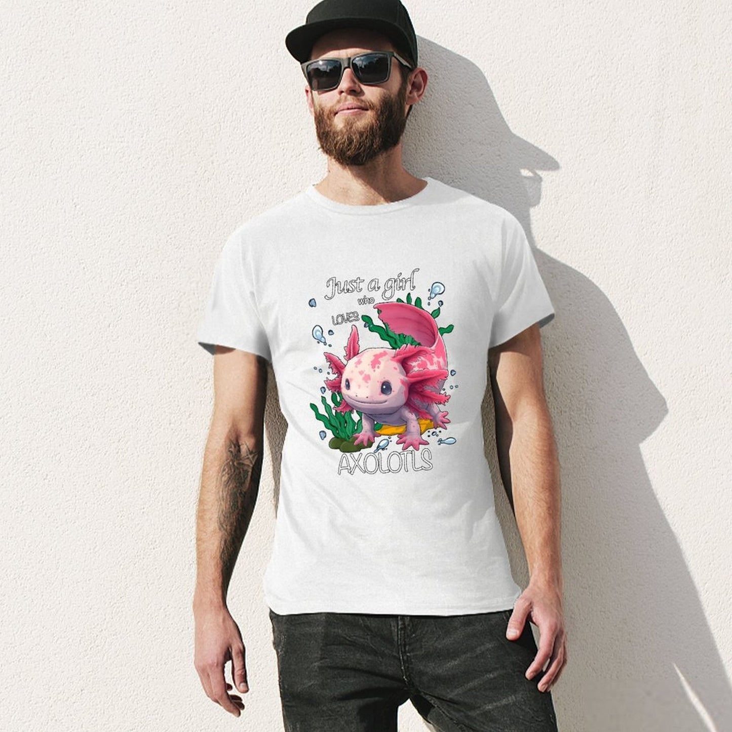 Inkmay Casual Cotton T-shirt Just A Girl Who Loves Axolotls Unisex T-shirtTrueStyle Wrinkle-Free T-Shirt
