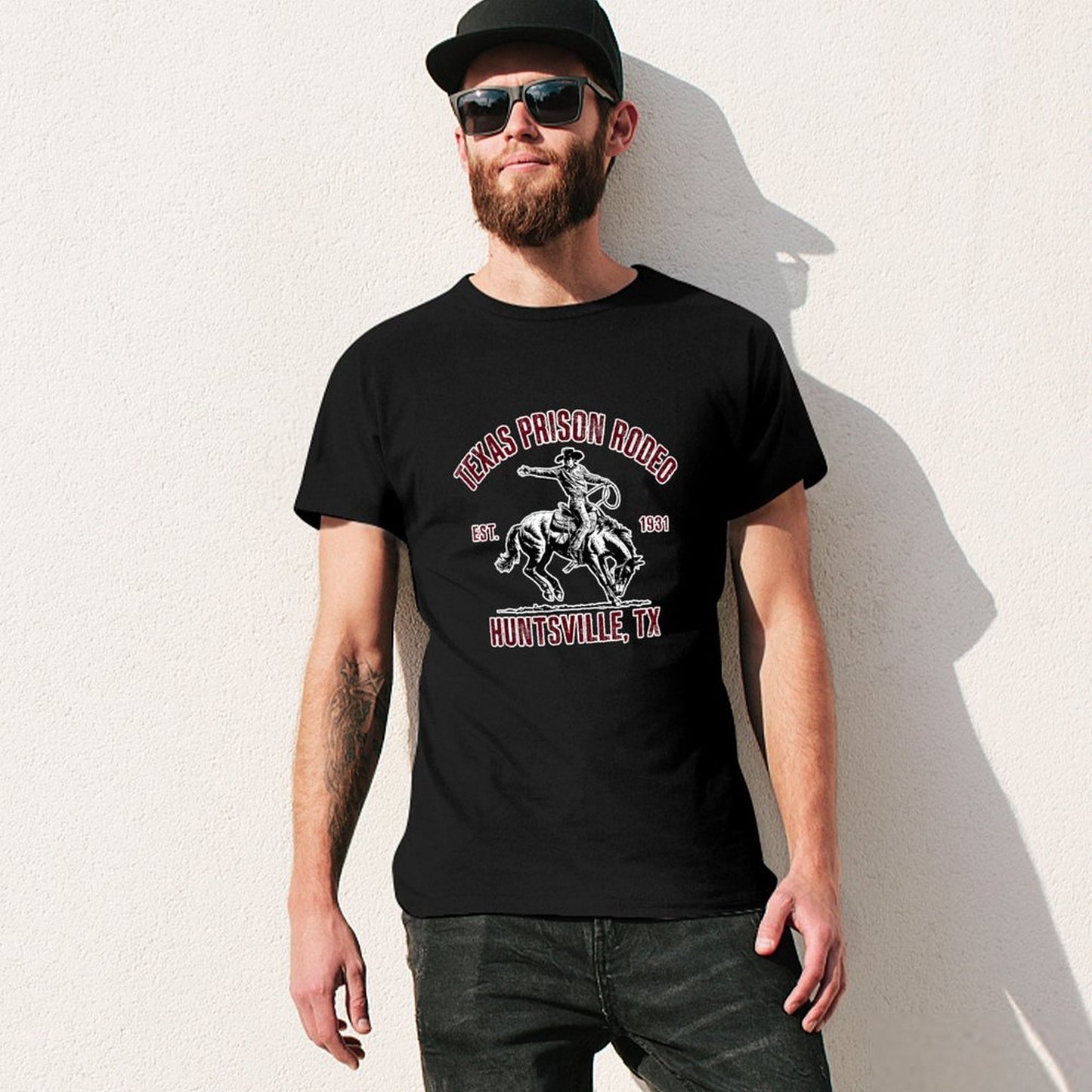 Inkmay Casual Cotton T-shirt Texas Prison Rodeo Cowboy Riding Horse Unisex T-shirtNatural Pocket Tee T-Shirt