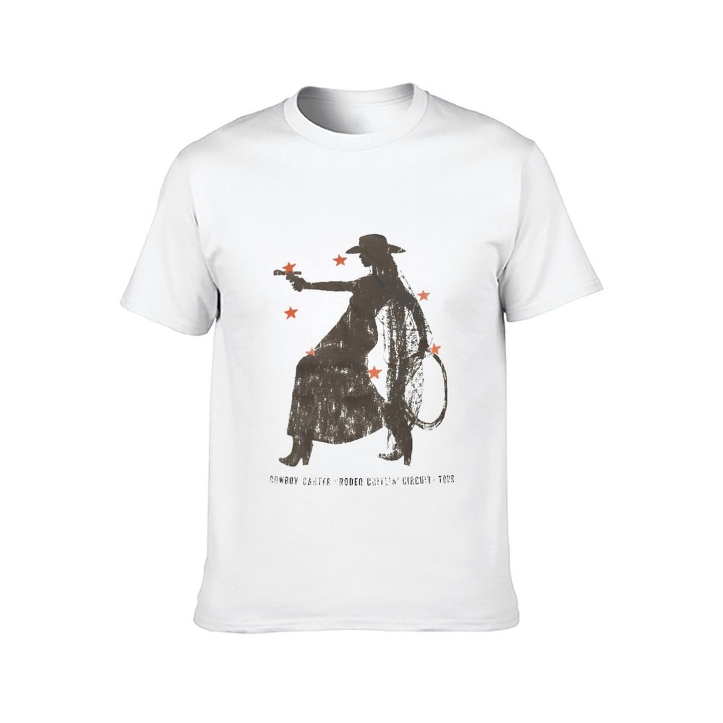Inkmay Casual Cotton T-shirt Cowboy Silhouette With Orange Floral Accents Unisex T-shirtHeavyweight Fitted T-Shirt