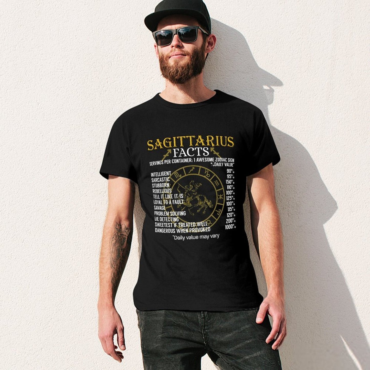 Inkmay Casual Cotton T-shirt Sagittarius Facts Zodiac Sign Traits Listed Unisex T-shirtMen¡¯s / Women¡¯s / Youth Natural T-Shirt