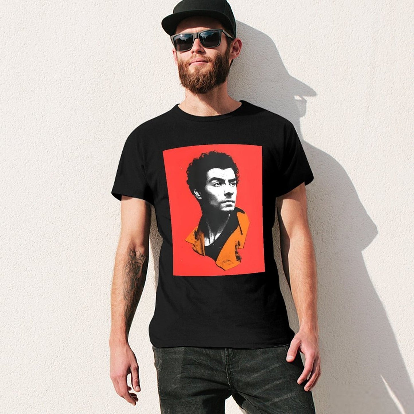 Inkmay Casual Cotton T-shirt Bold Red Background With Black Portrait Unisex T-shirtYearRound EverydayComfort T-Shirt