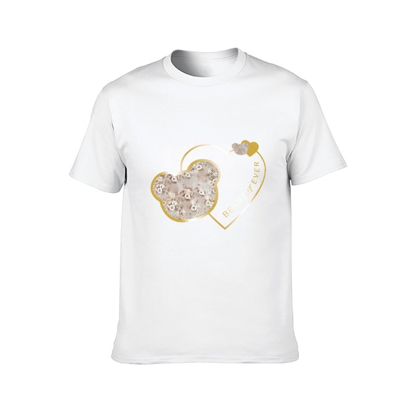 Inkmay Casual Cotton T-shirt Heart Shaped Floral Pattern With Gold Unisex T-shirtEverydaySeries Smooth Feel T-Shirt