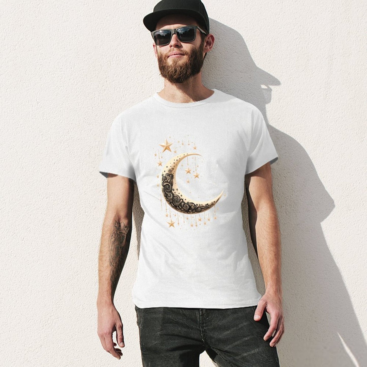 Inkmay Casual Cotton T-shirt Elegant Crescent Moon With Stars Design Unisex T-shirtCasual ActiveStyle T-Shirt
