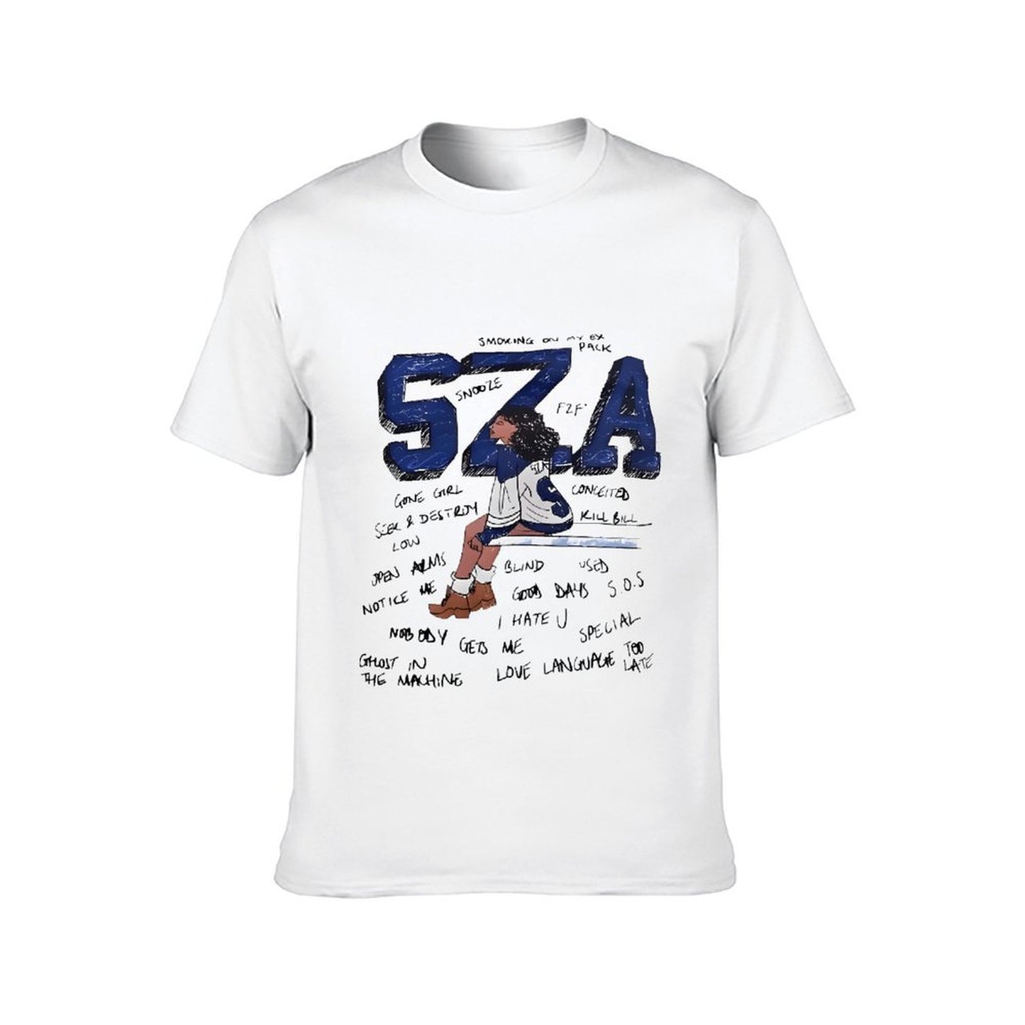 Inkmay Casual Cotton T-shirt Stylized Artwork Featuring Sza In Sports Unisex T-shirtCrewneck Weekend T-Shirt