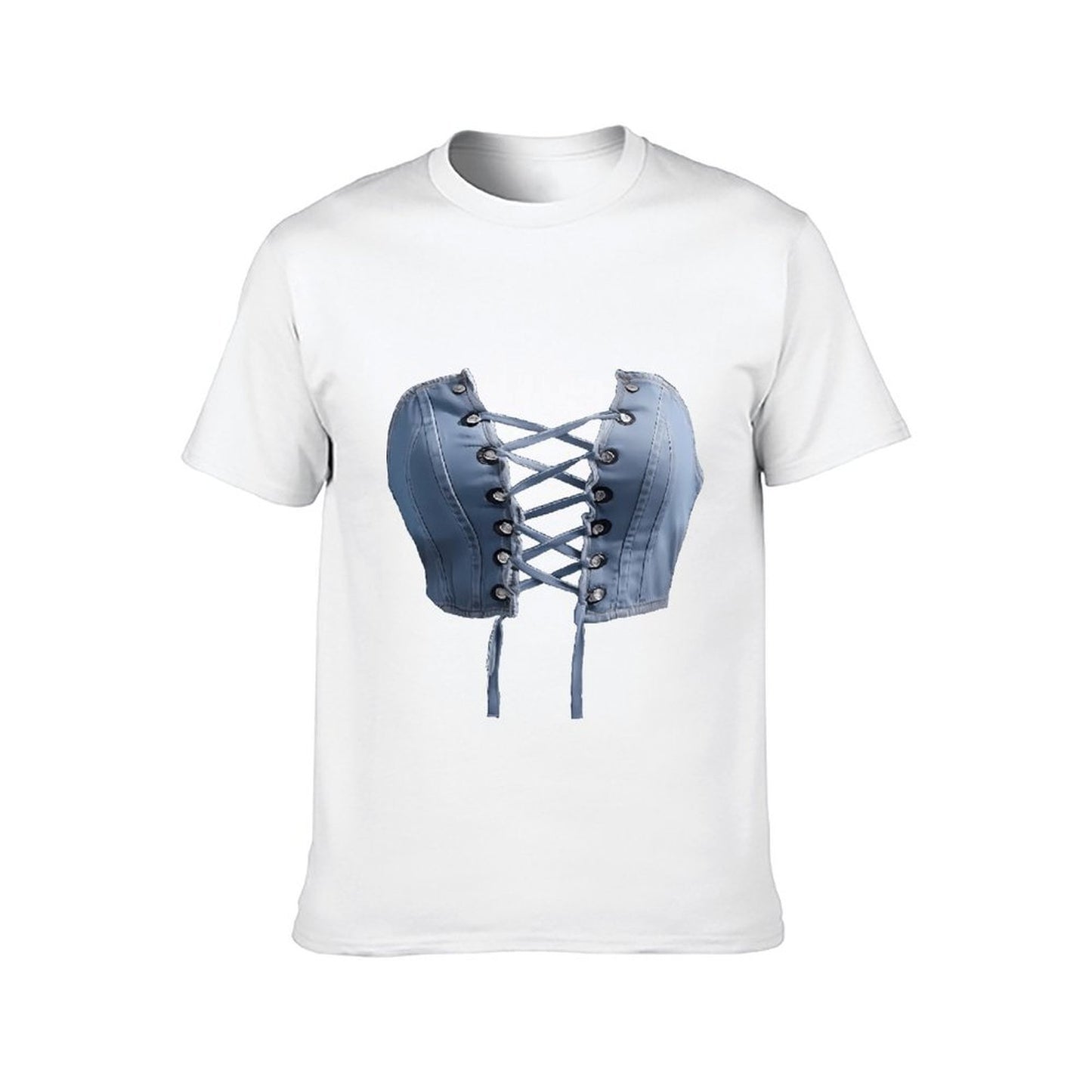 Inkmay Casual Cotton T-shirt Blue Satin Corset With Laceups Unisex T-shirtSimple Heavyweight T-Shirt