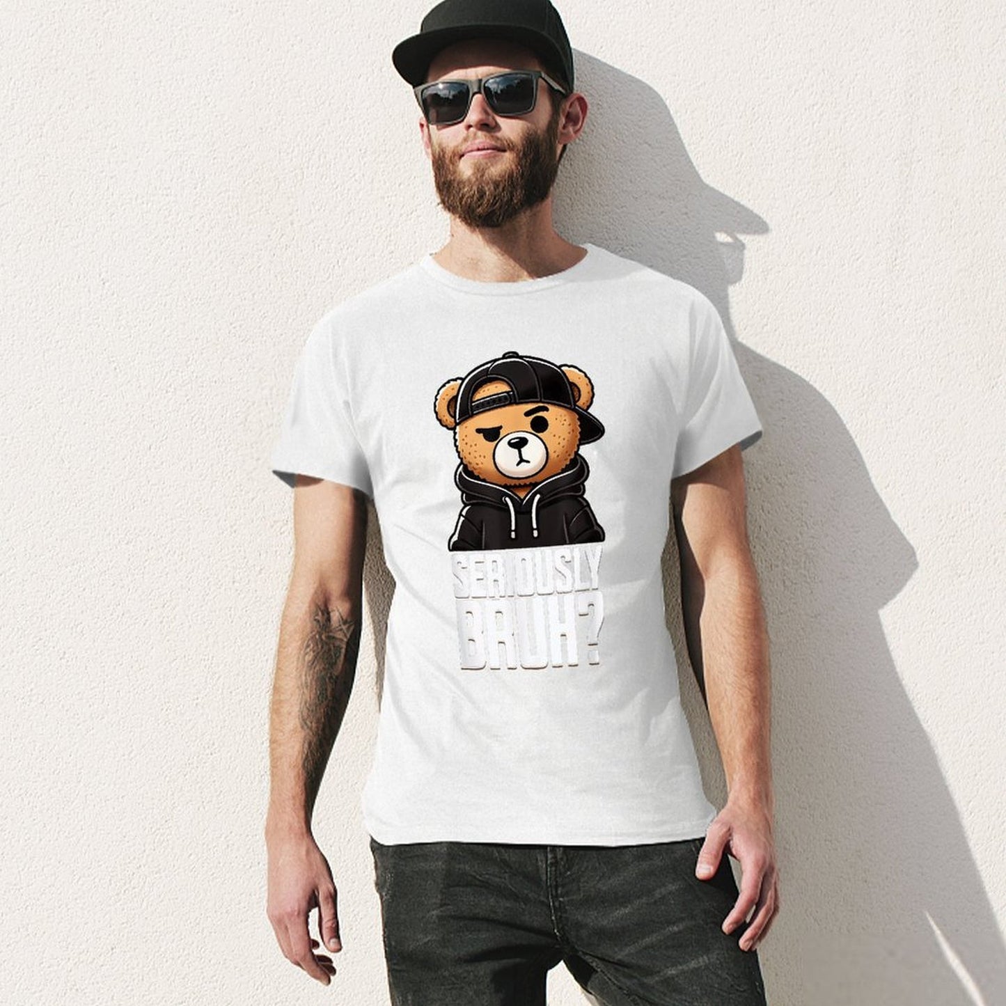 Inkmay Casual Cotton T-shirt Seriously Bruh Teddy Bear Wearing Clothes Unisex T-shirtClassicFit Original T-Shirt
