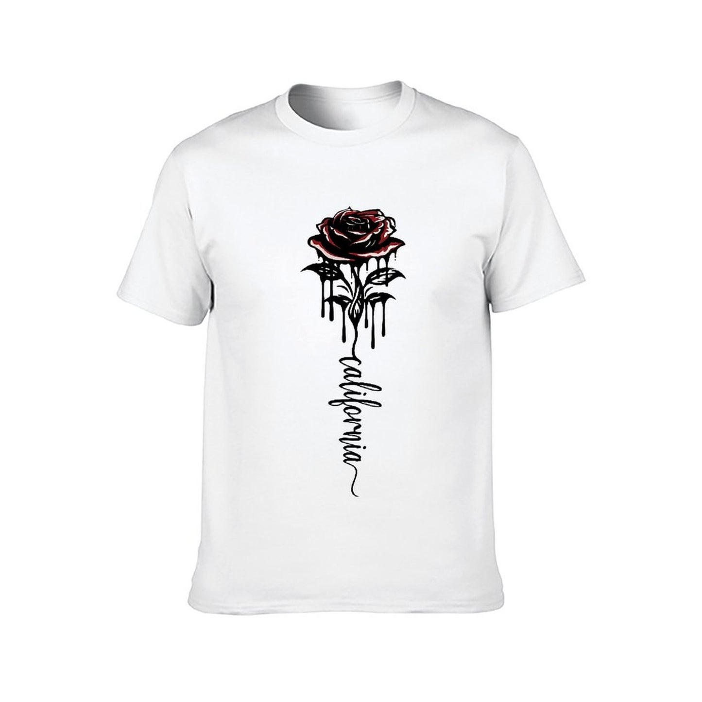 Inkmay Casual Cotton T-shirt Rose Pattern Print On Black Background Unisex T-shirtTimelessStyle ClassicFit T-Shirt