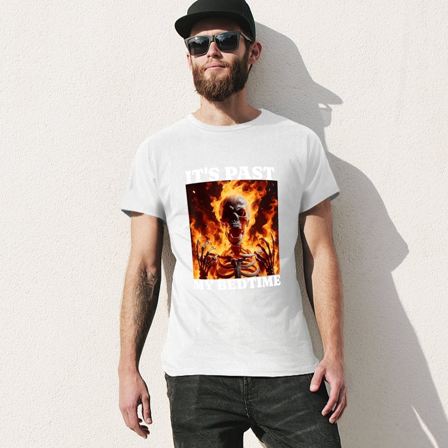Inkmay Casual Cotton T-shirt Flaming Skeleton Artwork Boldly Printed Design Unisex T-shirtPromotional Lifestyle T-Shirt