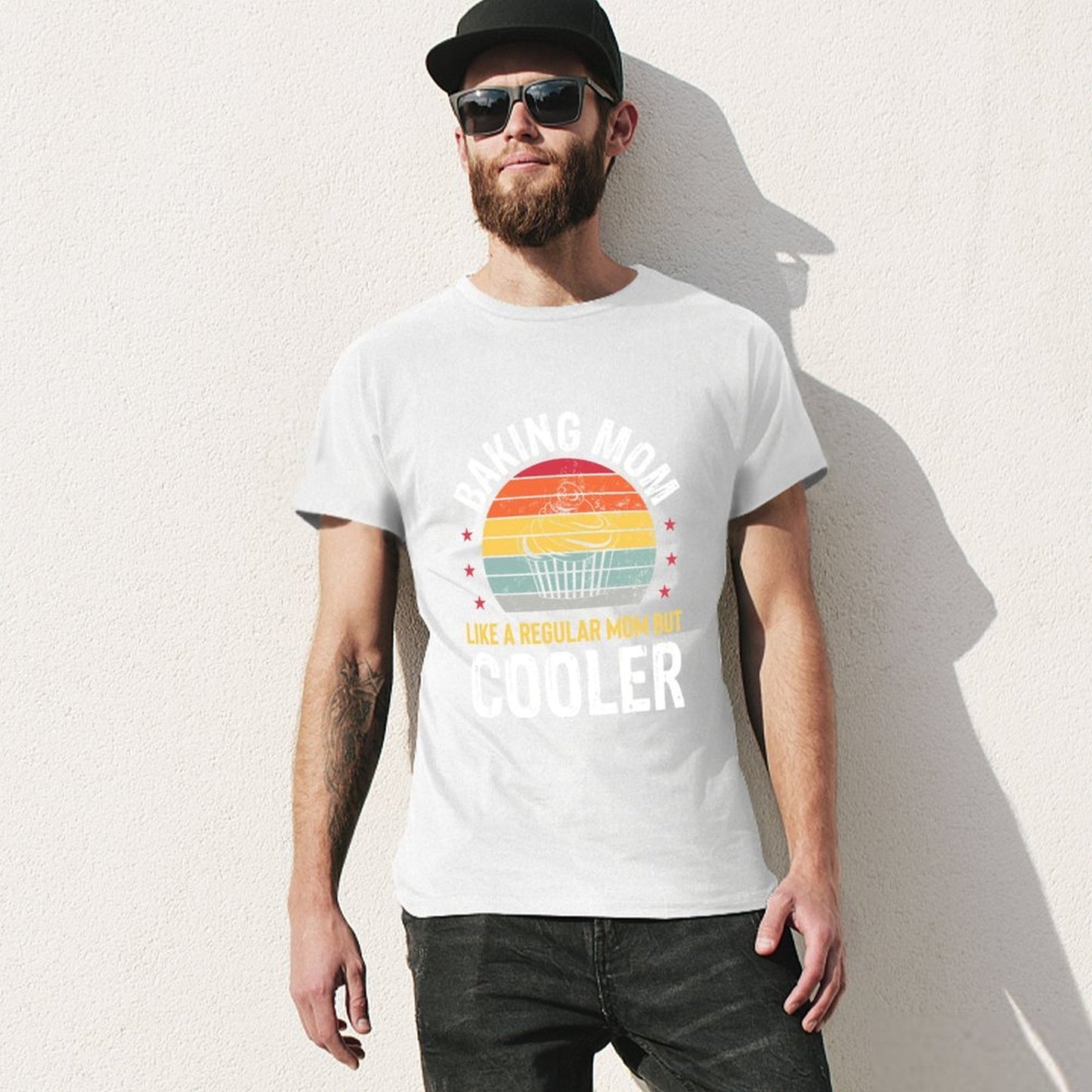 Inkmay Casual Cotton T-shirt Abstract Layered Sunset With Wavy Edges Unisex T-shirtOversized TimelessStyle T-Shirt