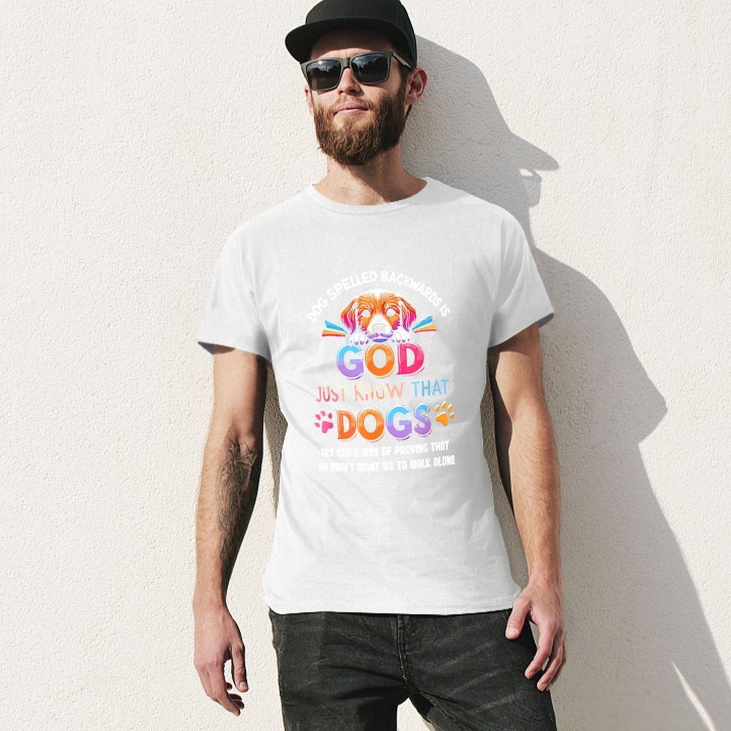 Inkmay Casual Cotton T-shirt God Just Know That Dogs Unisex T-shirtRetro Basic T-Shirt