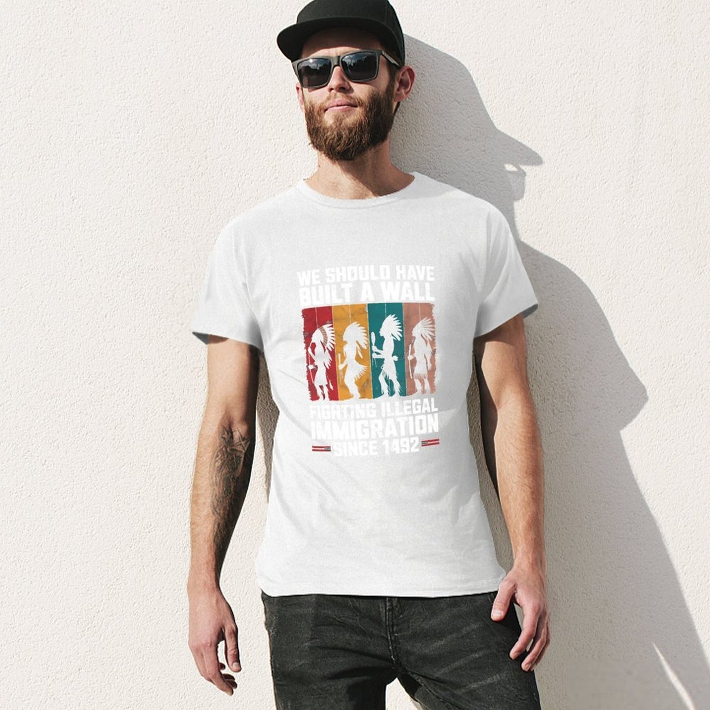 Inkmay Casual Cotton T-shirt Mighty Wolf Stands Amidst Stormy Unisex T-shirt