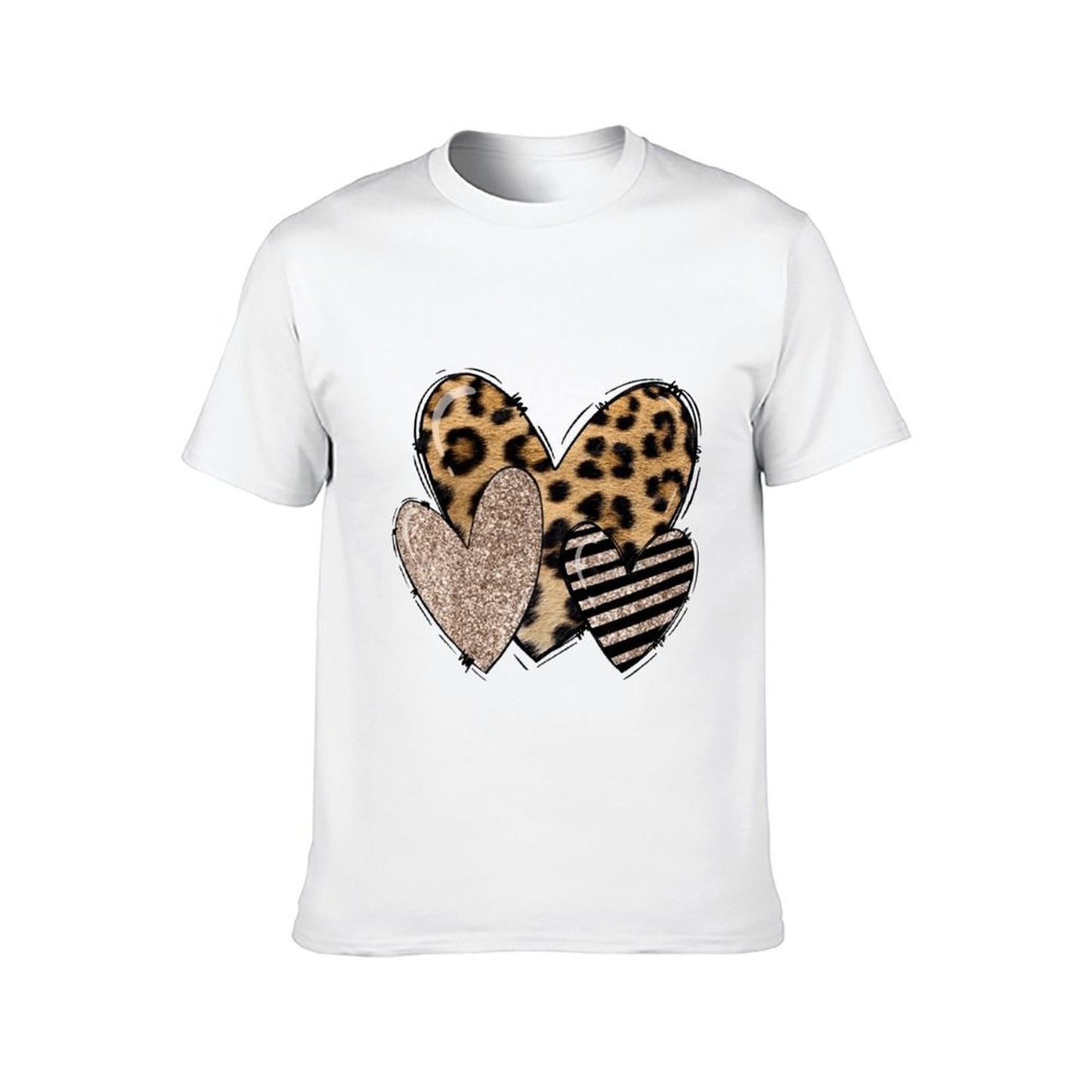 Inkmay Casual Cotton T-shirt Heart Shapes With Leopard And Glitter Unisex T-shirtSmooth Feel SimpleFit T-Shirt