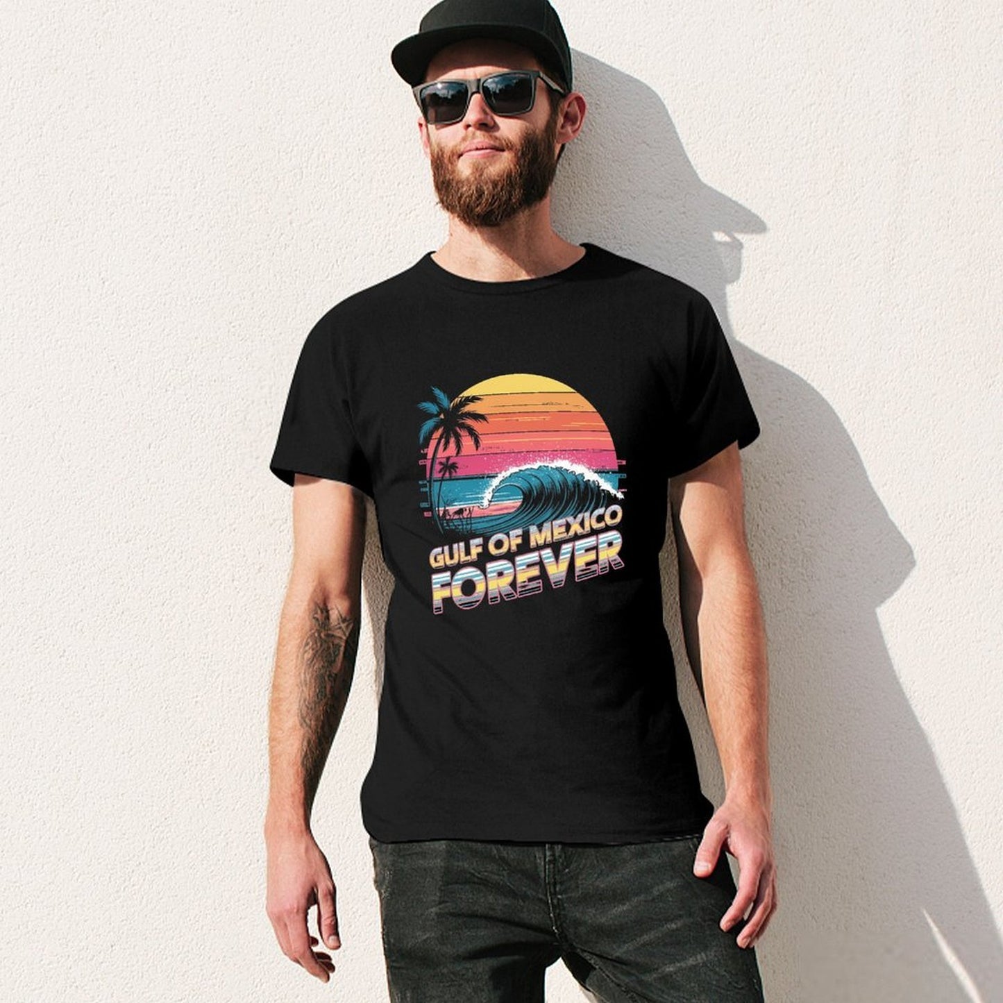 Inkmay Casual Cotton T-shirt Gulf Of Mexico Forever Pattern Print Unisex T-shirtEasy-Care Lightweight T-Shirt