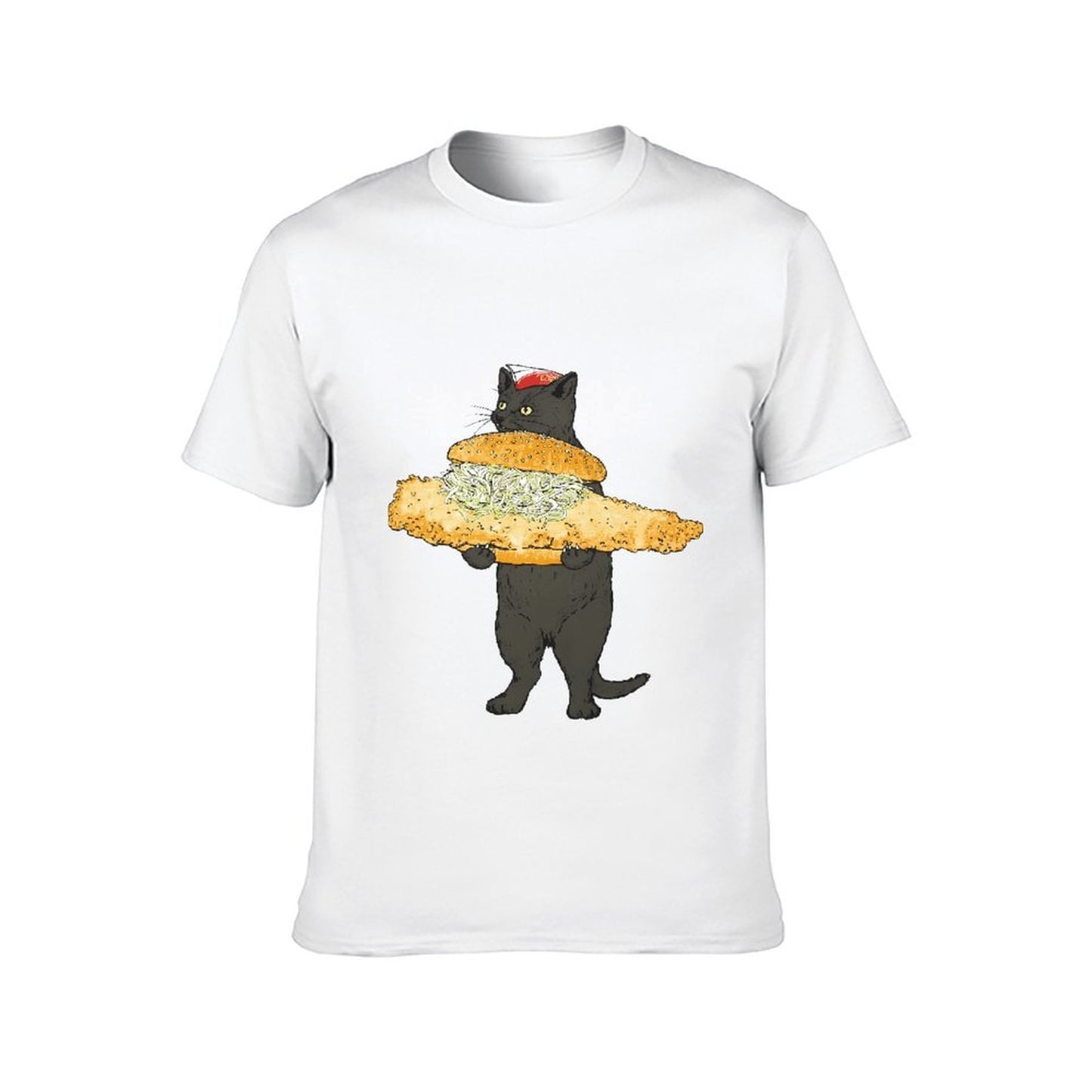 Inkmay Casual Cotton T-shirt Cat Holding Giant Sandwich With Toppings Unisex T-shirtAllSeason StreetLine T-Shirt