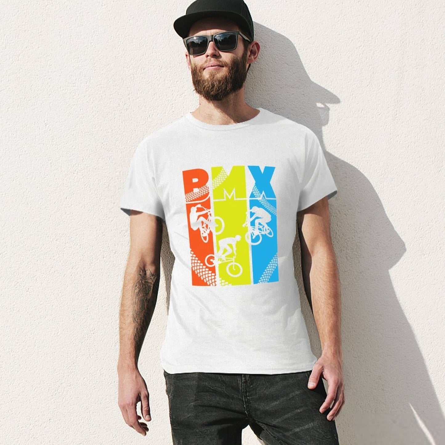 Inkmay Casual Cotton T-shirt Colorful Abstract Design With Bright Shapes Unisex T-shirtTear-Resistant DailyFit T-Shirt