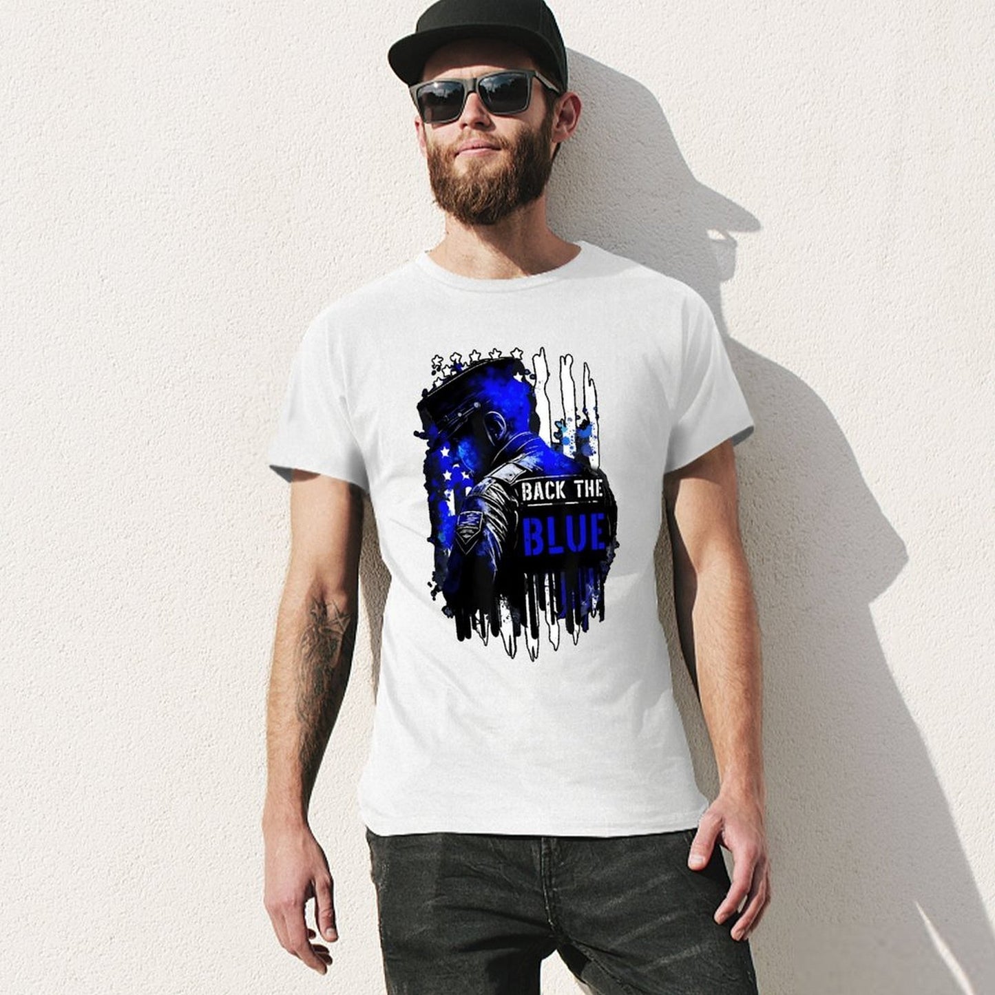 Inkmay Casual Cotton T-shirt Back The Blue Police Support Design Unisex T-shirtEverydaySeries RelaxFit T-Shirt