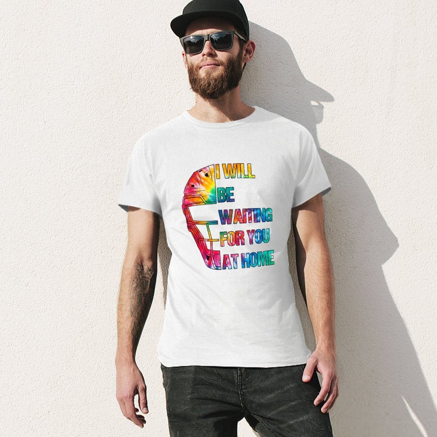 Inkmay Casual Cotton T-shirt Colorful Helmet With Text Overlay Design Unisex T-shirtActiveStyle Midweight T-Shirt