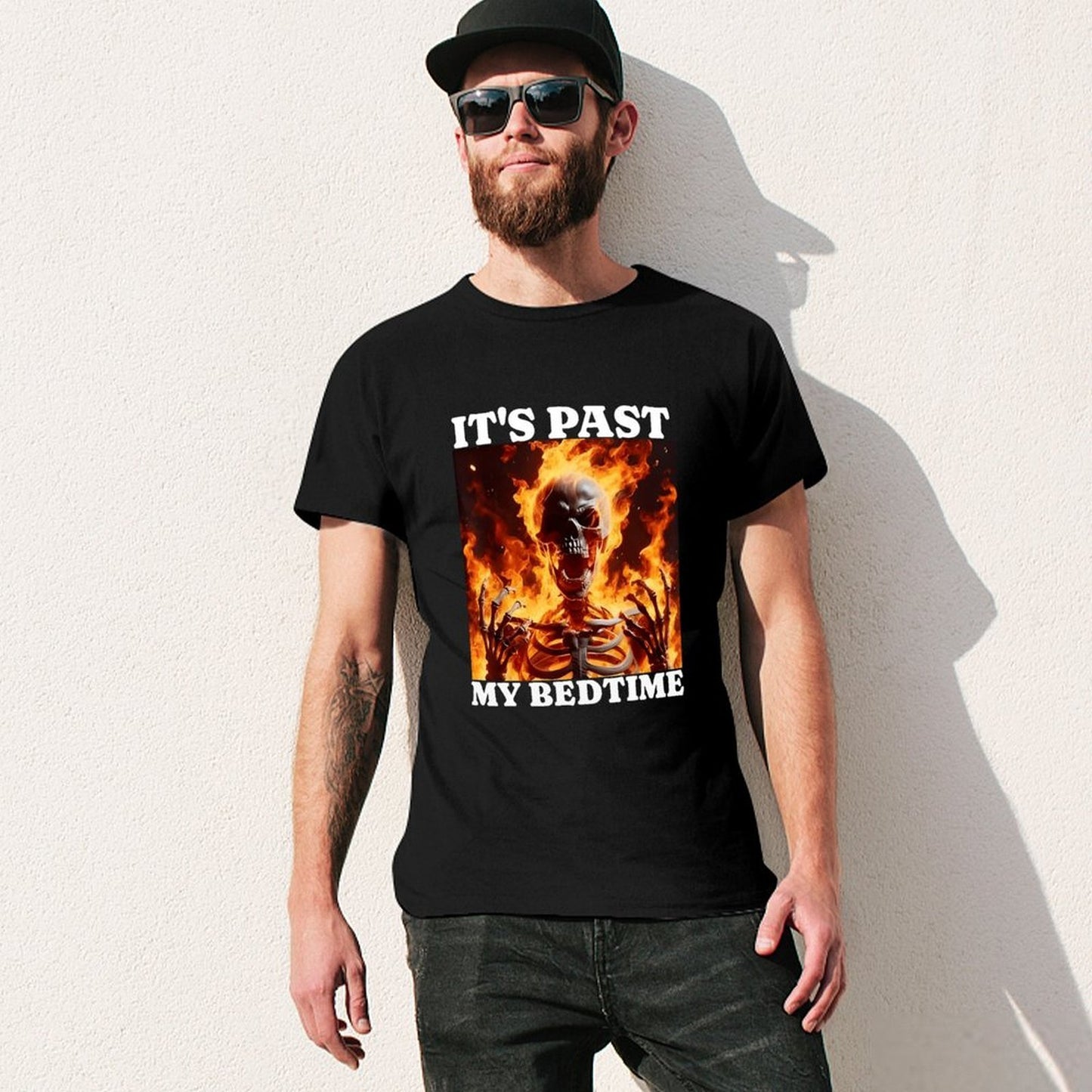 Inkmay Casual Cotton T-shirt Flaming Skeleton Artwork Boldly Printed Design Unisex T-shirtPromotional Lifestyle T-Shirt
